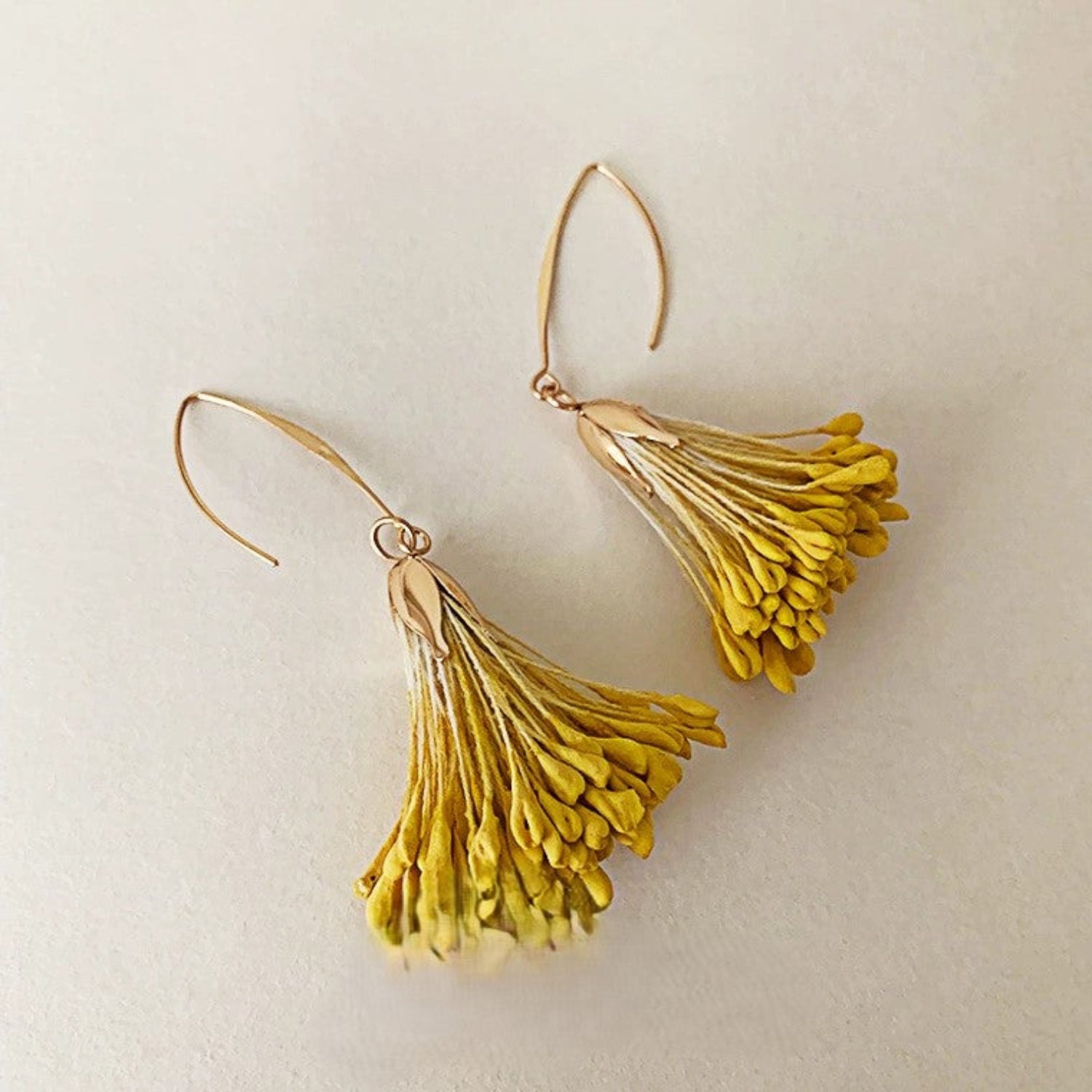 Mustard Yellow Floral Tassel Earrings JLT13704