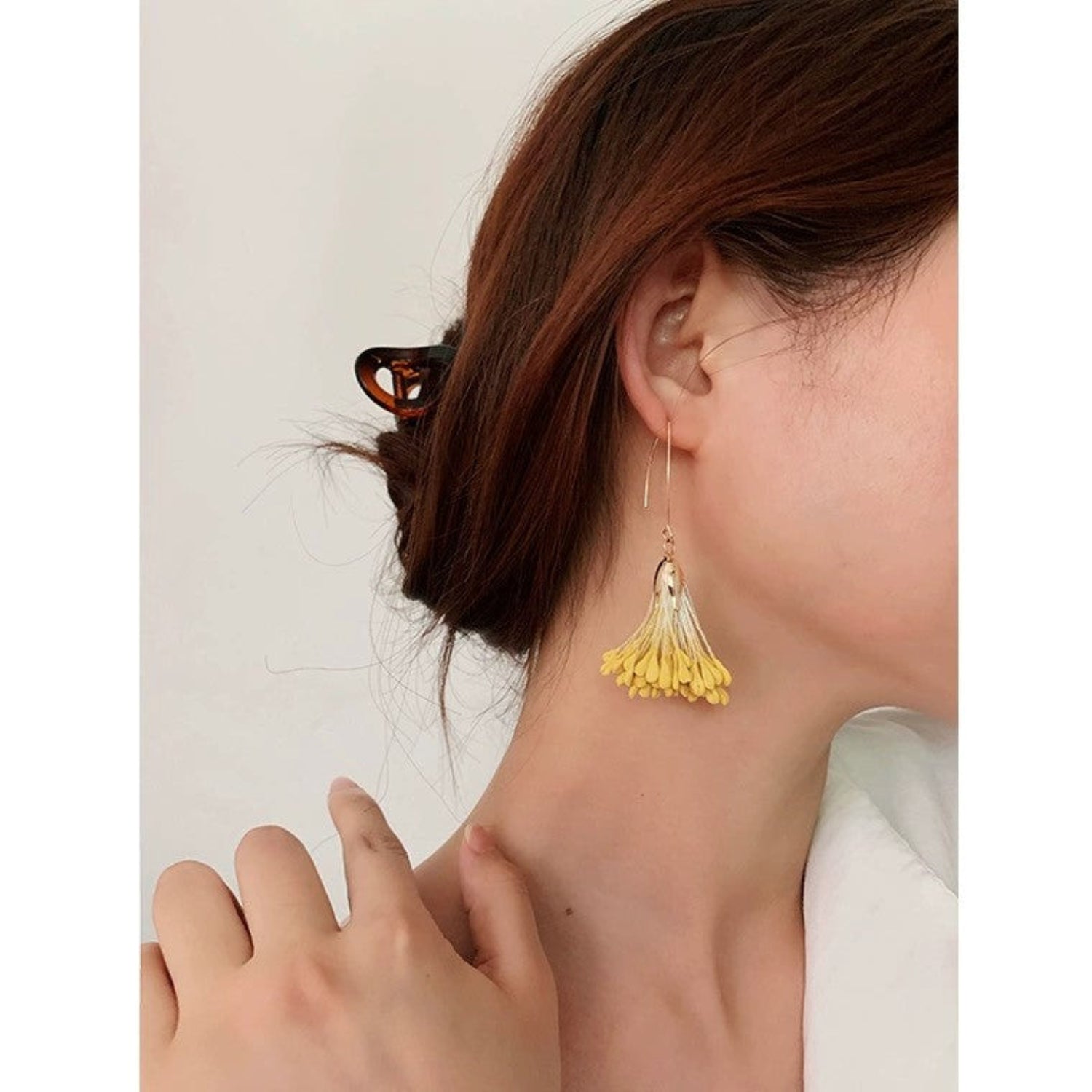 Mustard Yellow Floral Tassel Earrings JLT13704