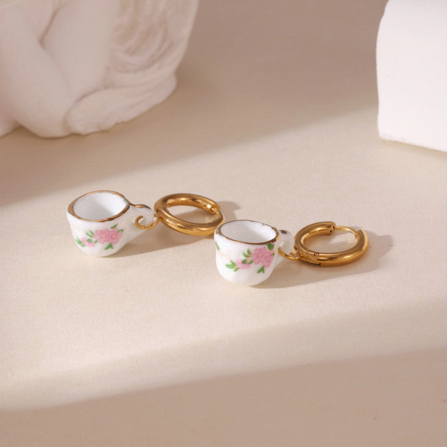 Floral Teacup Porcelain Hoop Earrings JLT13709