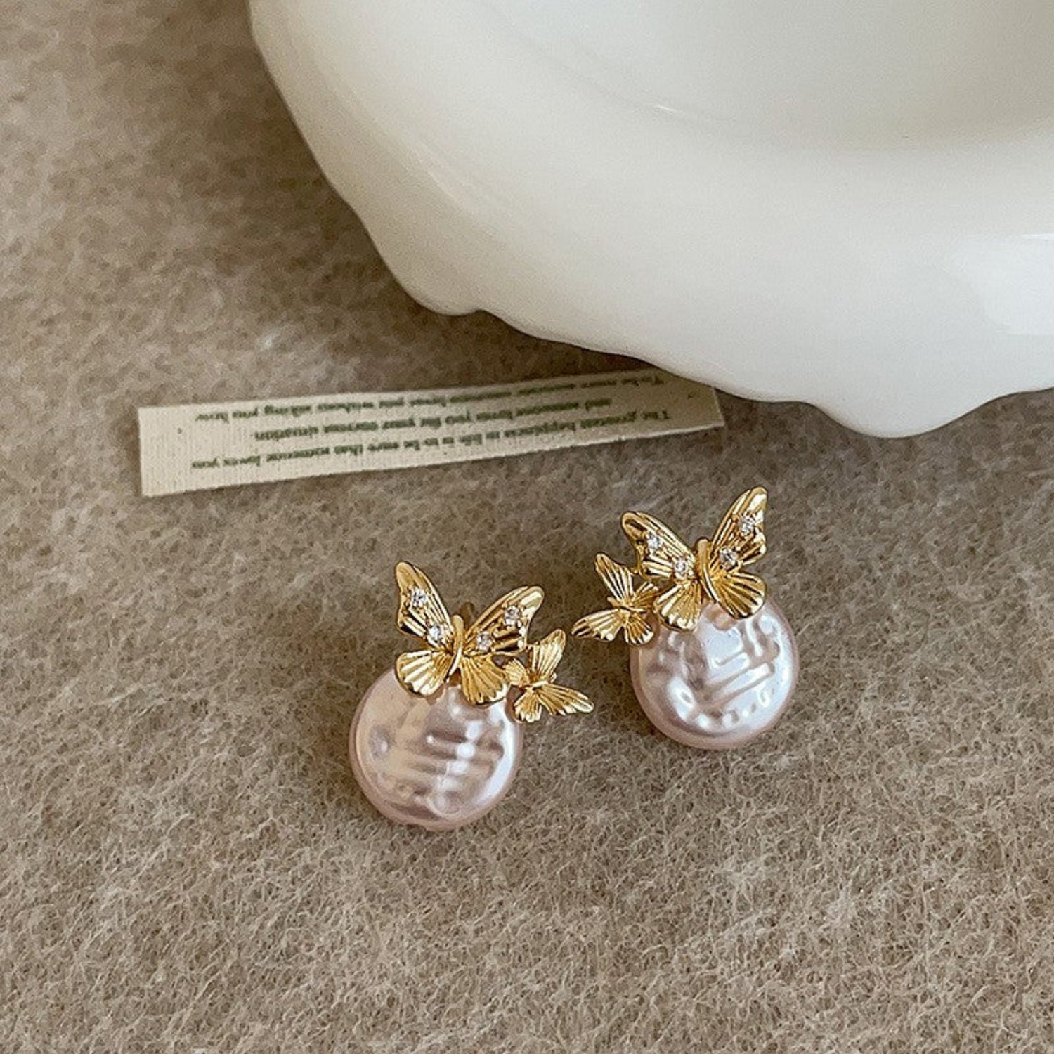 Gold Butterfly Baroque Pearl Studs JLT13715