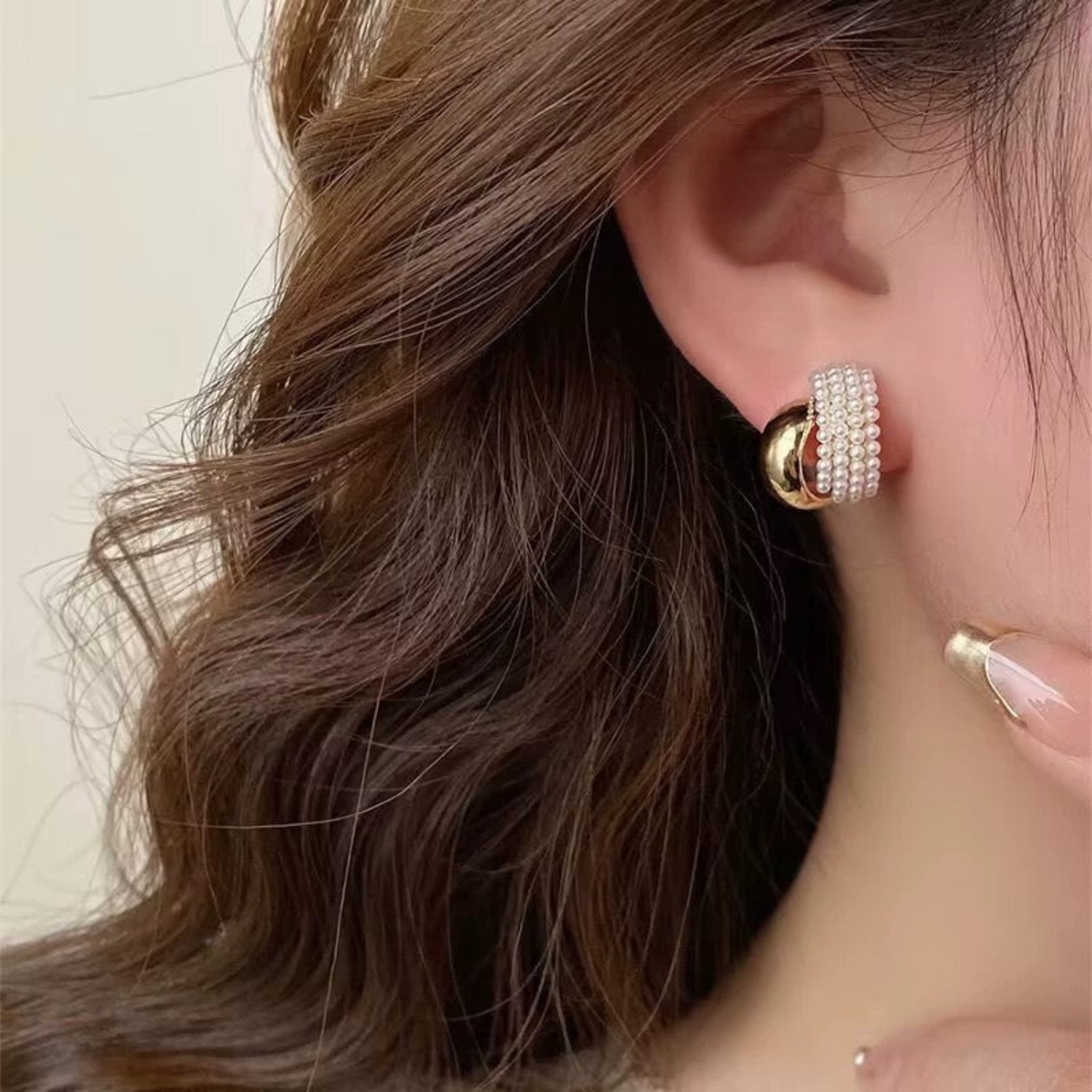 Layered Pearl Gold C-Hoop Earrings JLT13717