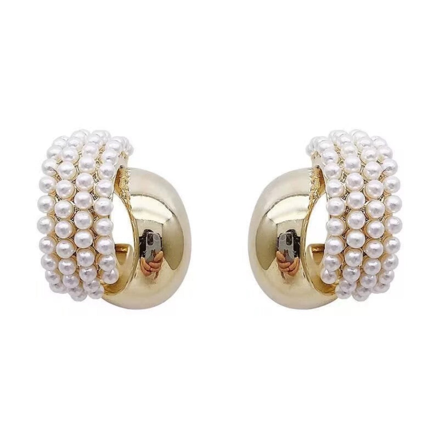 Layered Pearl Gold C-Hoop Earrings JLT13717
