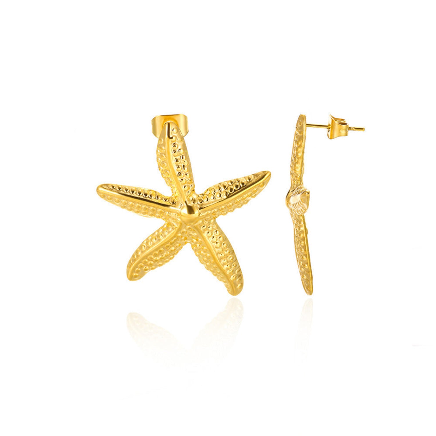 Gold Textured Starfish Stud Earrings JLT13733