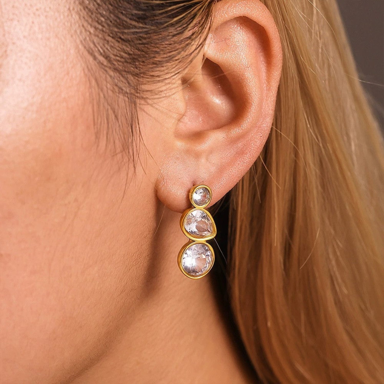 Triple Crystal Gold Drop Earrings JLT13734