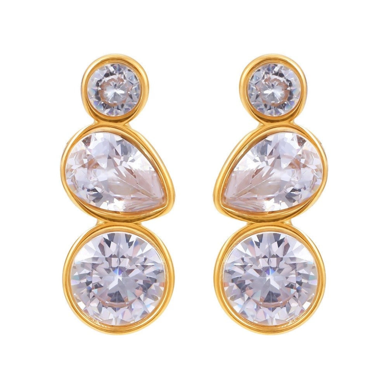 Triple Crystal Gold Drop Earrings JLT13734