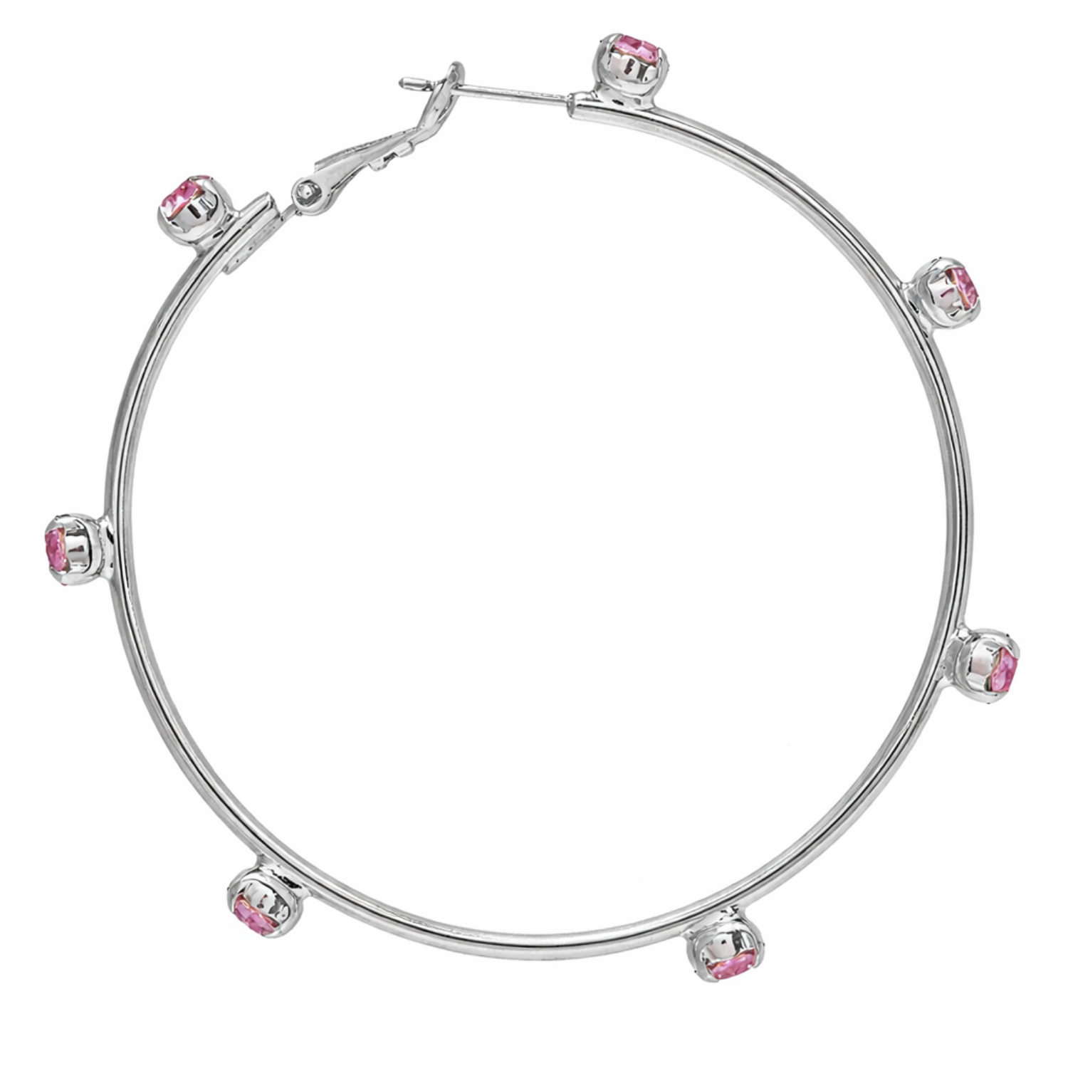 Silver Pink Crystal Hoop Earrings JLT13737