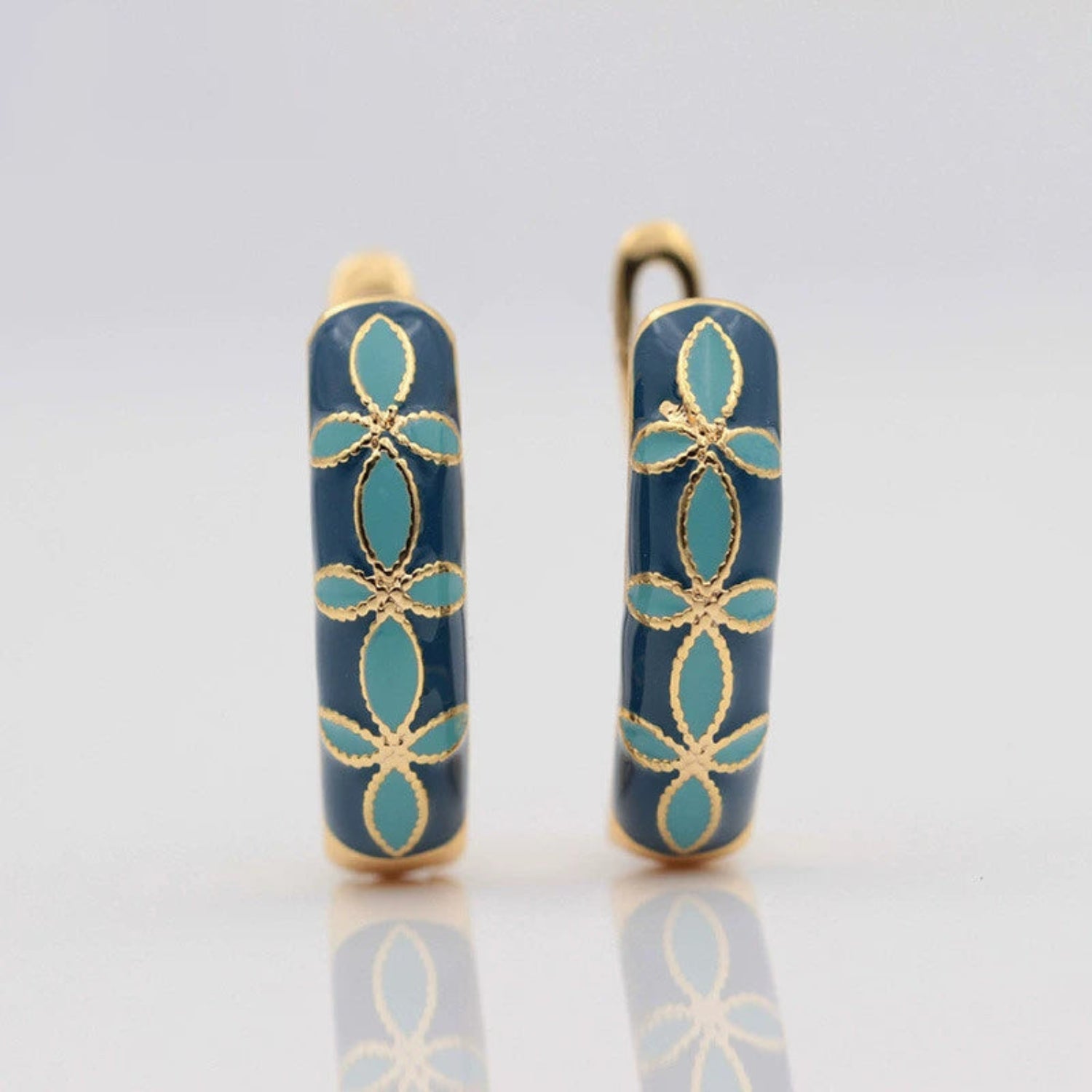 Blue Floral Enamel Huggie Earrings JLT13743