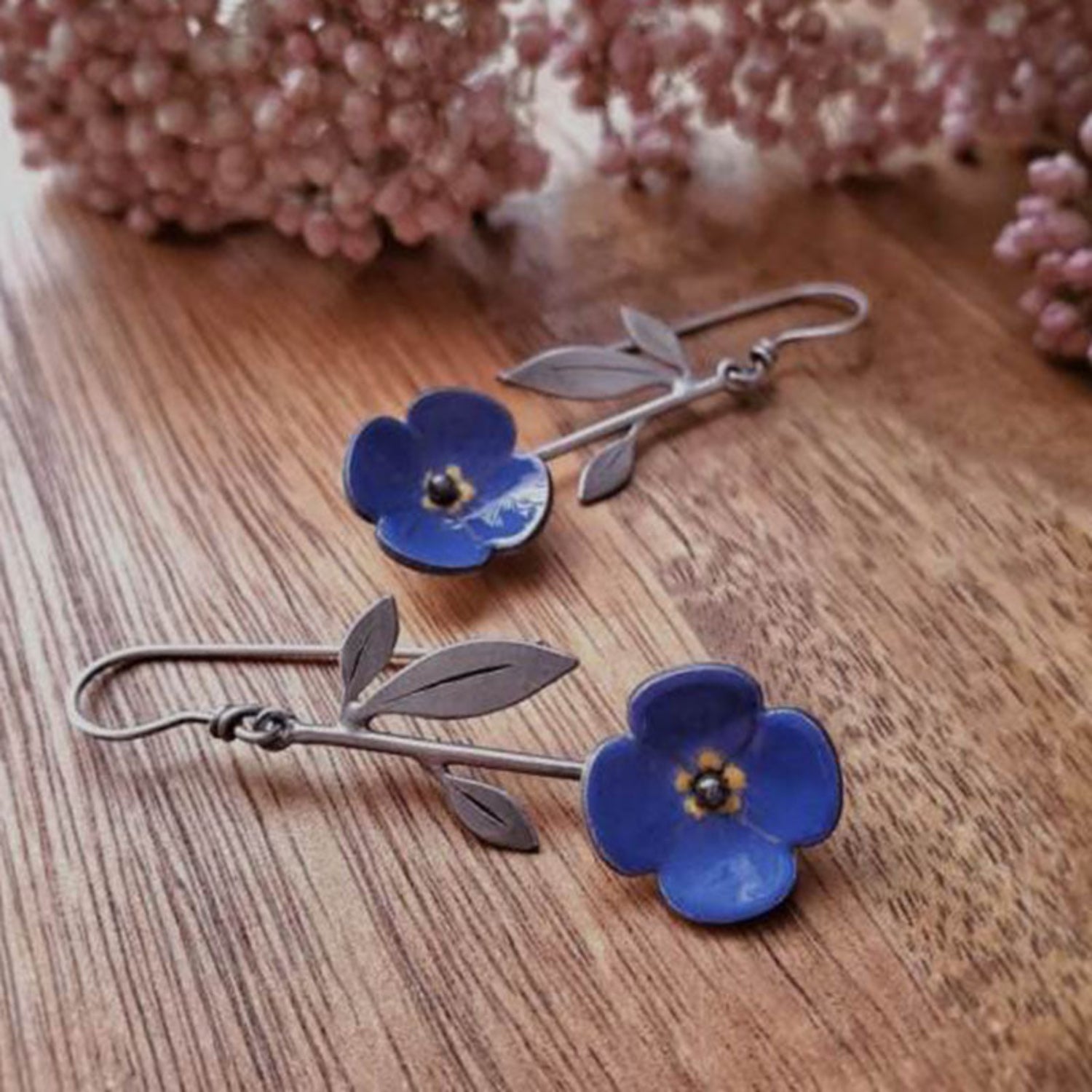 Vintage Silver Blue Floral Drops JLT13749