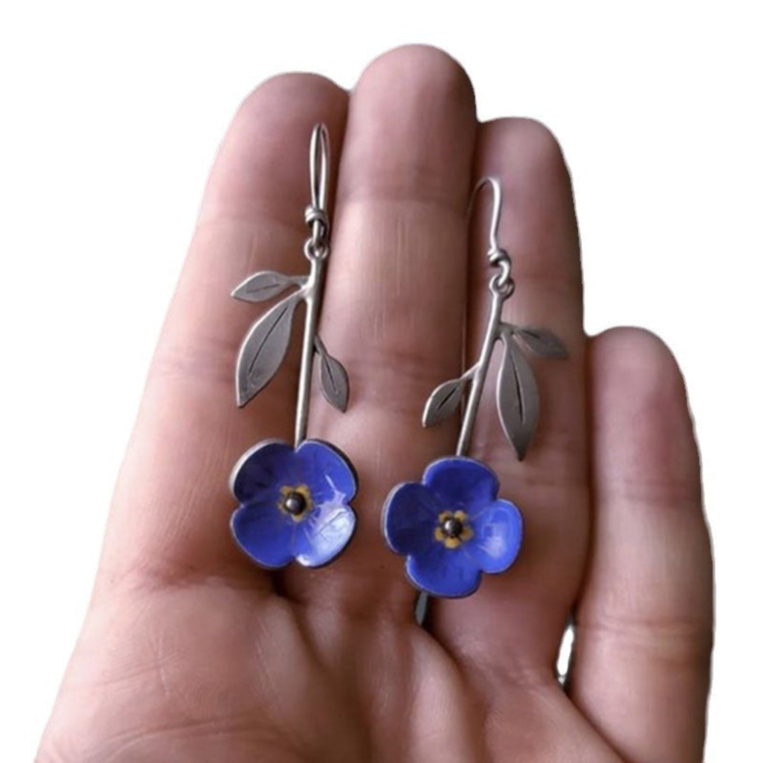 Vintage Silver Blue Floral Drops JLT13749
