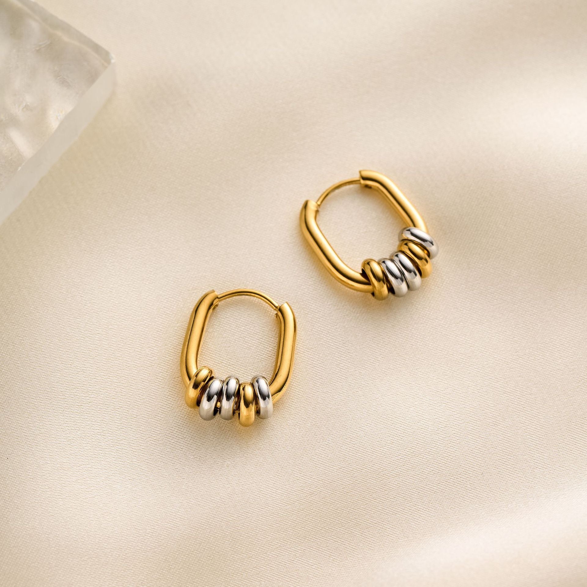 Two-Tone Five Beaded Oval Hoops JLT13757
