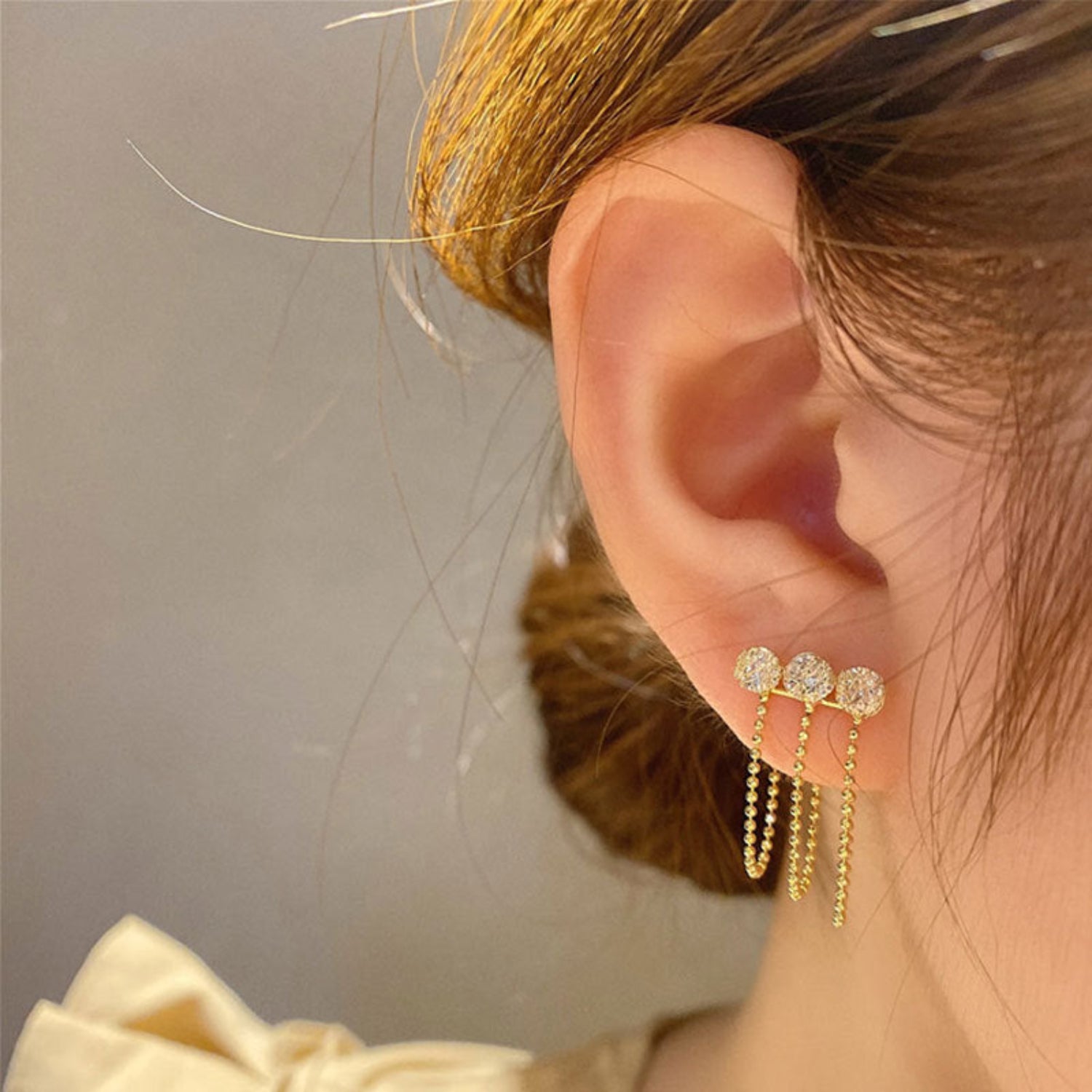 Gold Crystal Tassel Drop Earrings JLT13759