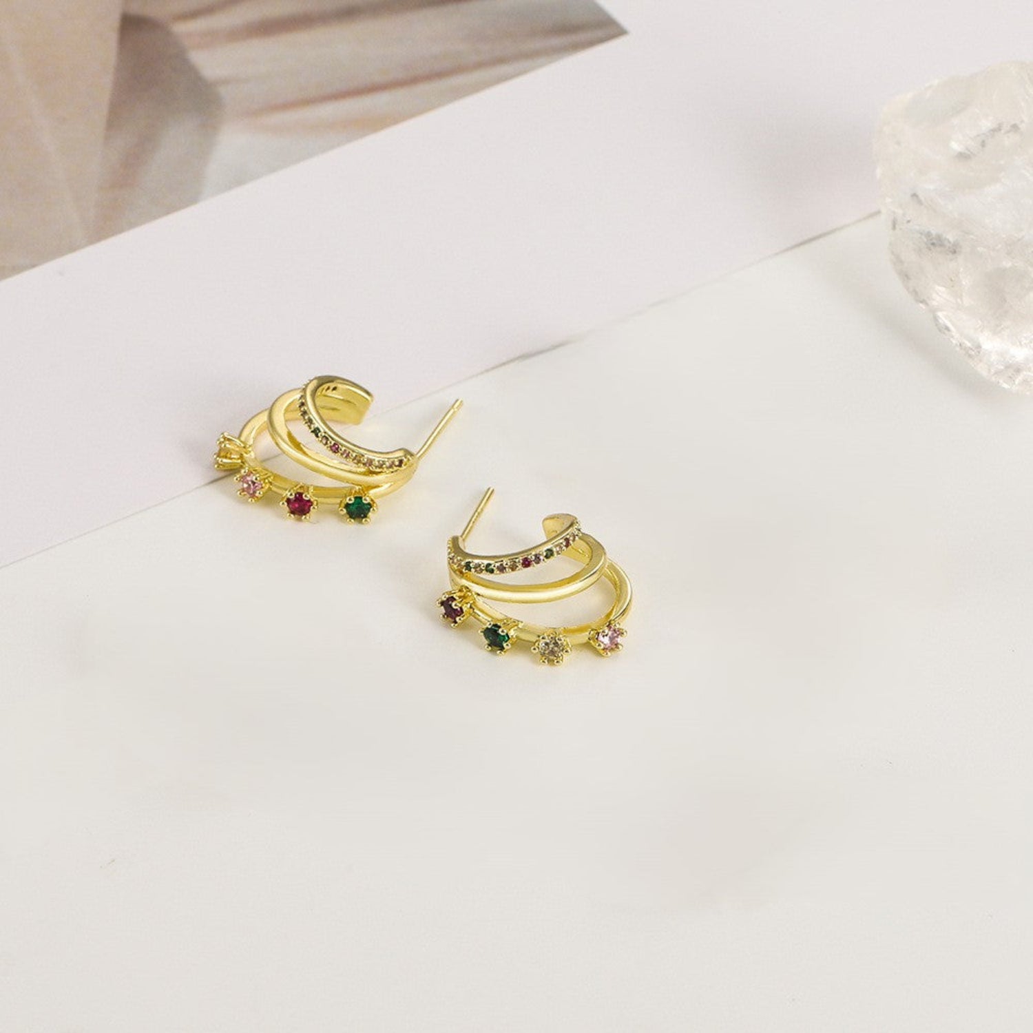 Gold Multi-Colored Triple Hoop Earrings JLT13765