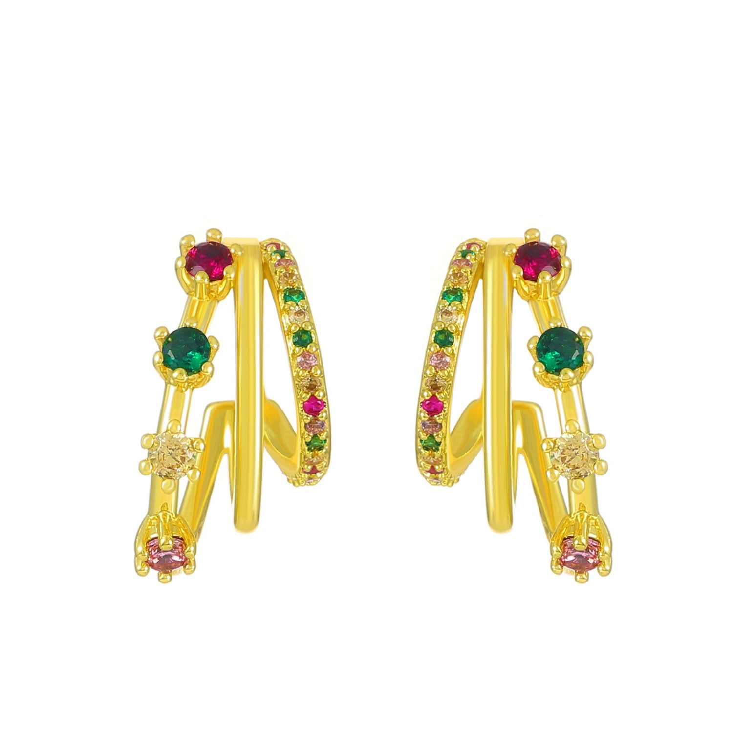 Gold Multi-Colored Triple Hoop Earrings JLT13765