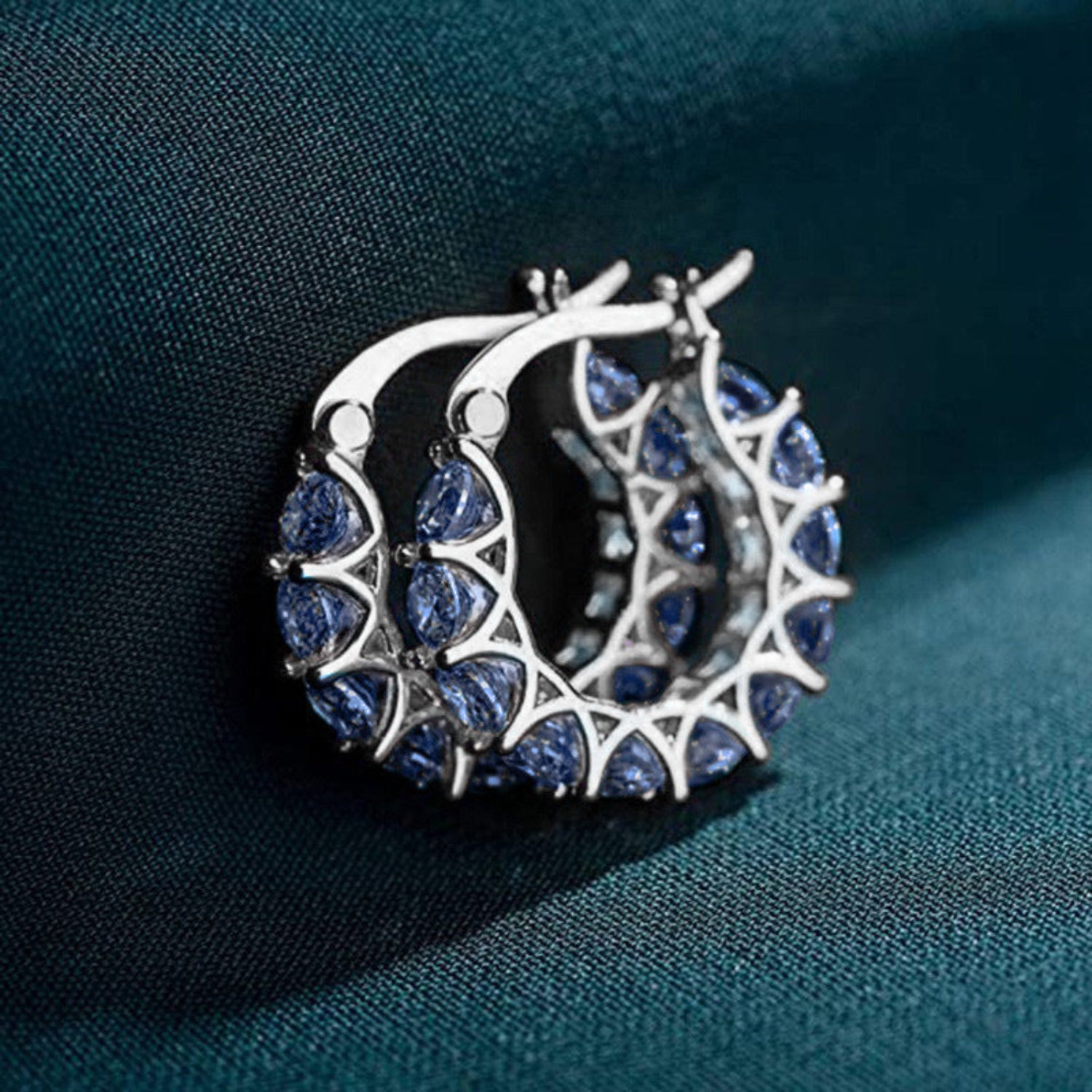 Blue Crystal Silver Hoop Earrings JLT13767