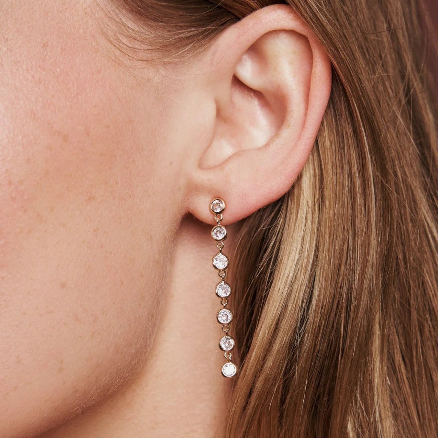 Gold Crystal Drop Chain Earrings JLT13768