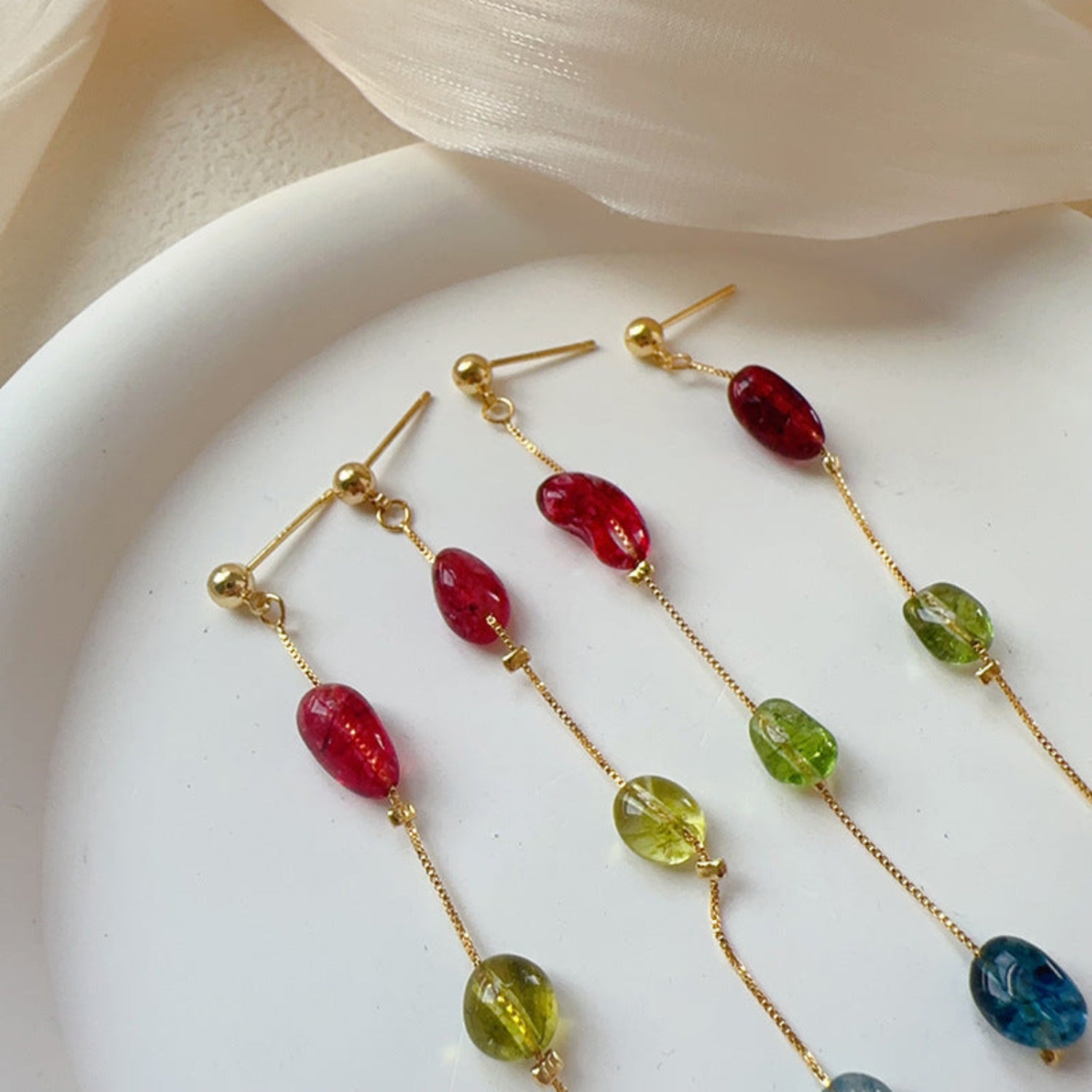 Multicolor Bead Gold Drop Earrings JLT13770