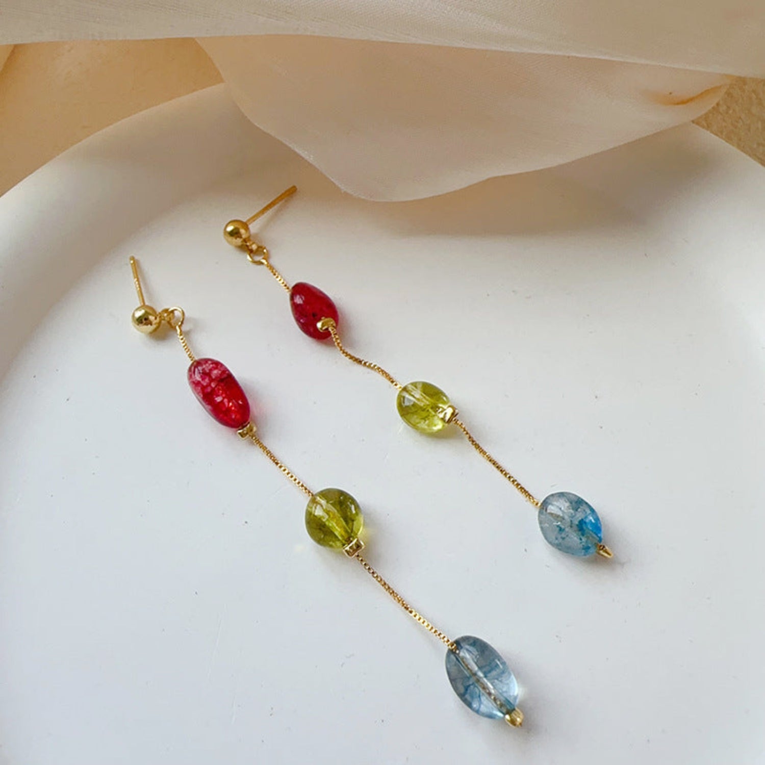 Multicolor Bead Gold Drop Earrings JLT13770