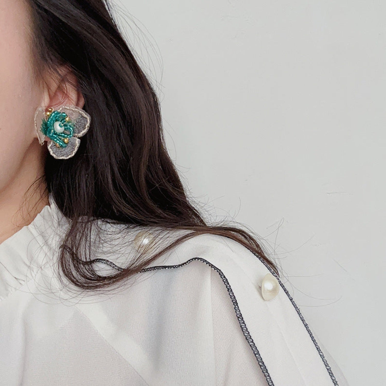Green Floral Pearl Statement Earrings JLT13772