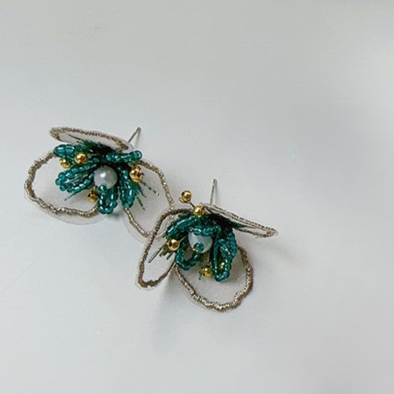 Green Floral Pearl Statement Earrings JLT13772
