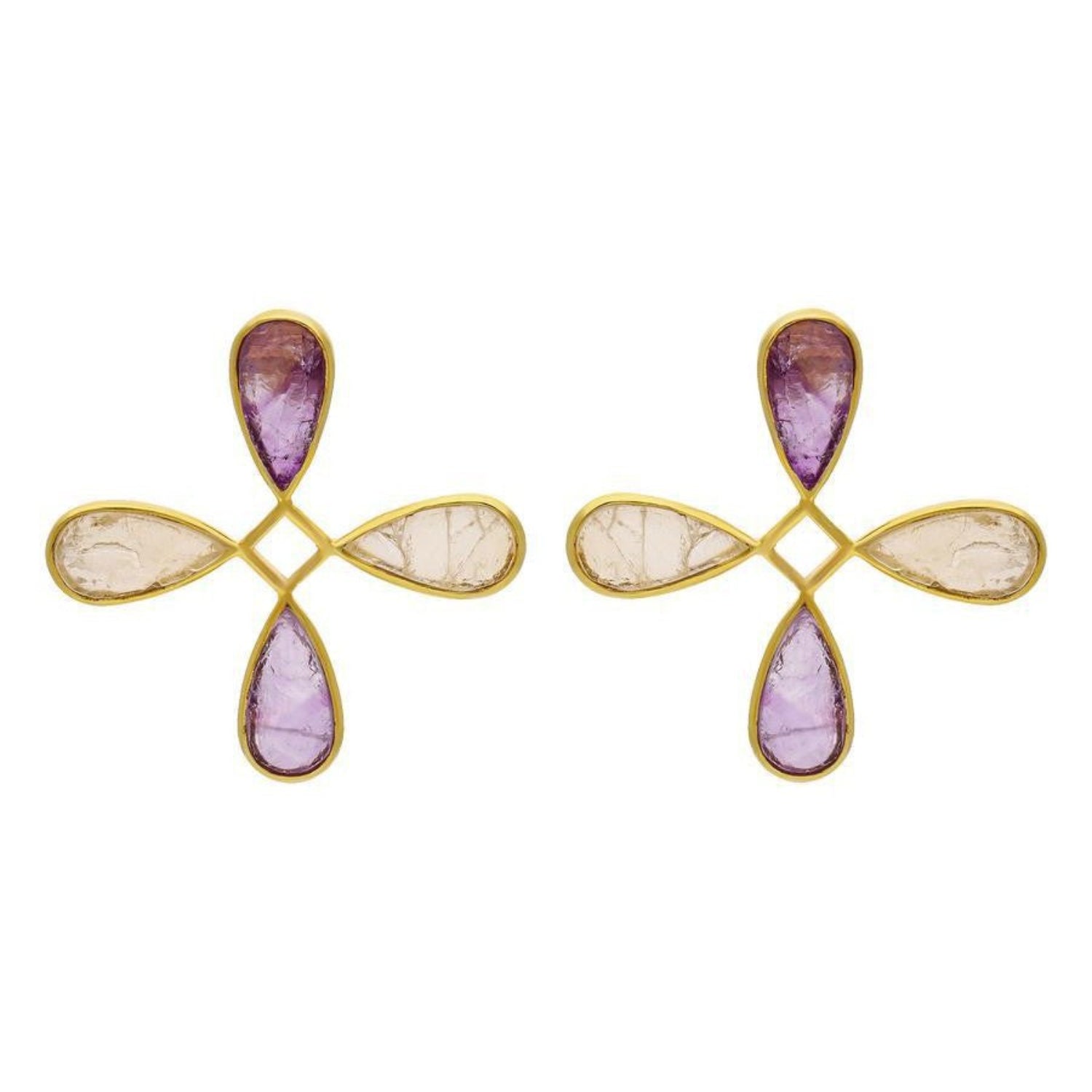 Gold Burgundy Cream Cross Earrings JLT13777