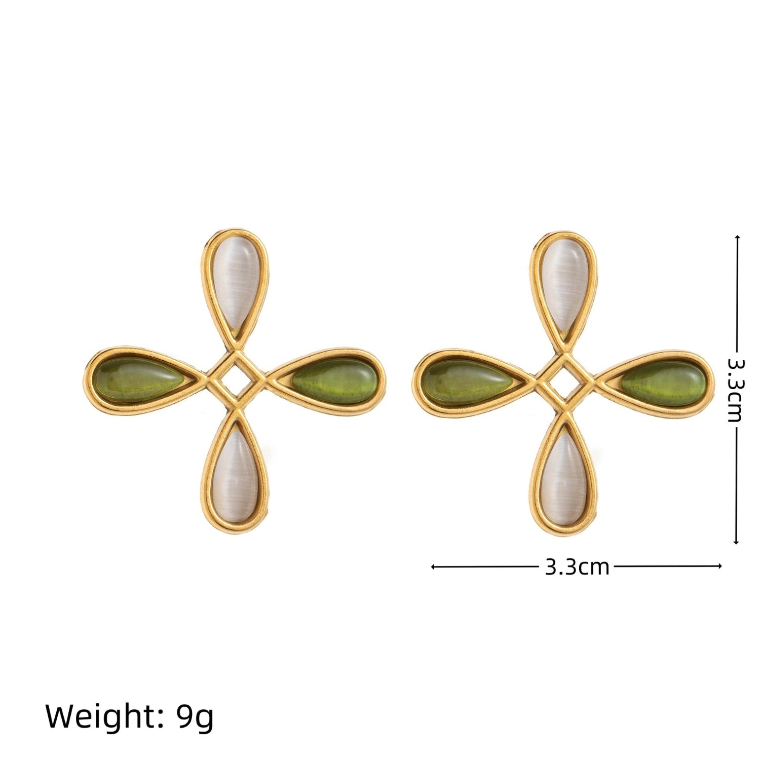 Gold Green White Cross Earrings JLT13778