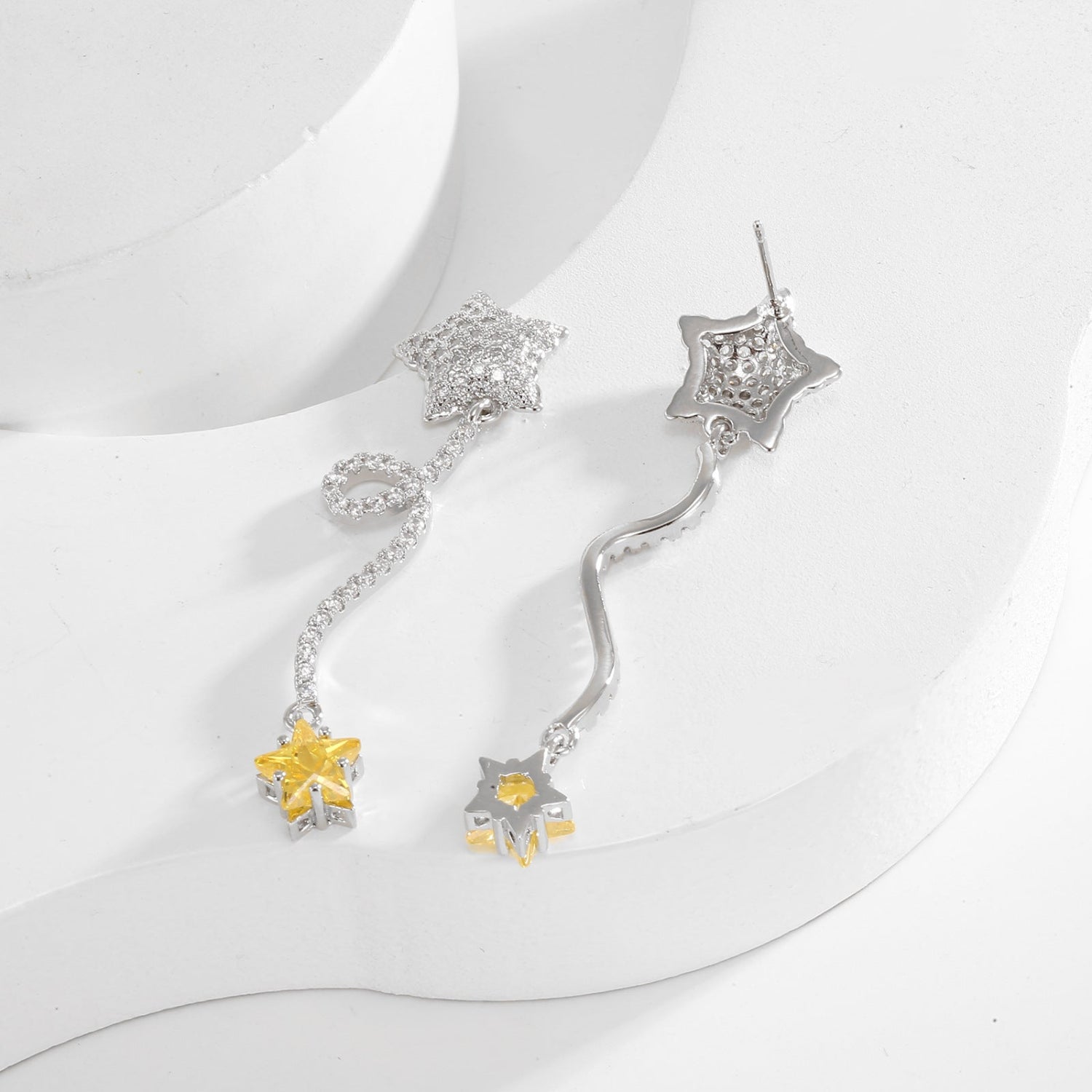 Silver and Yellow Star Earrings JLT13779