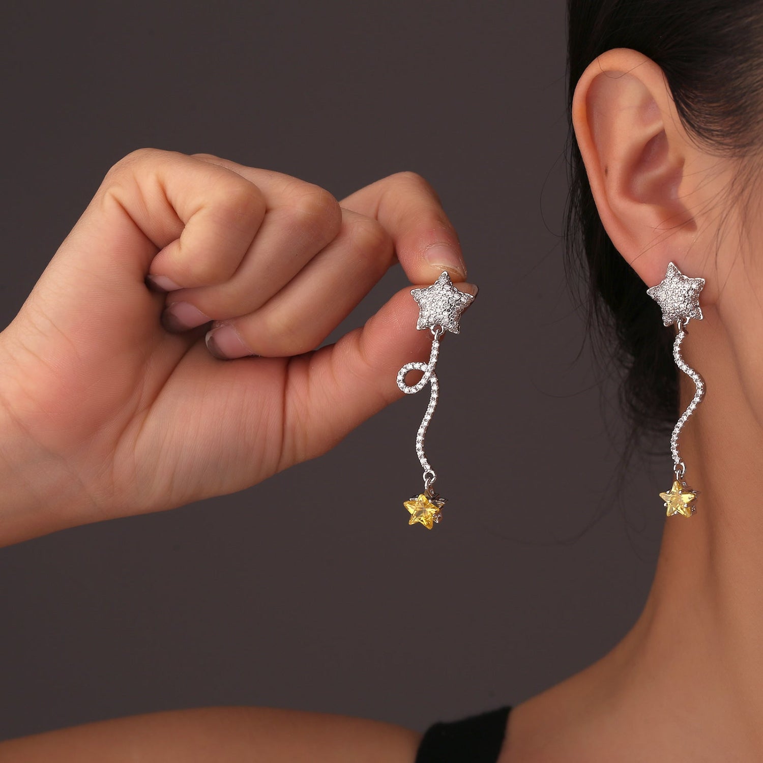 Silver and Yellow Star Earrings JLT13779