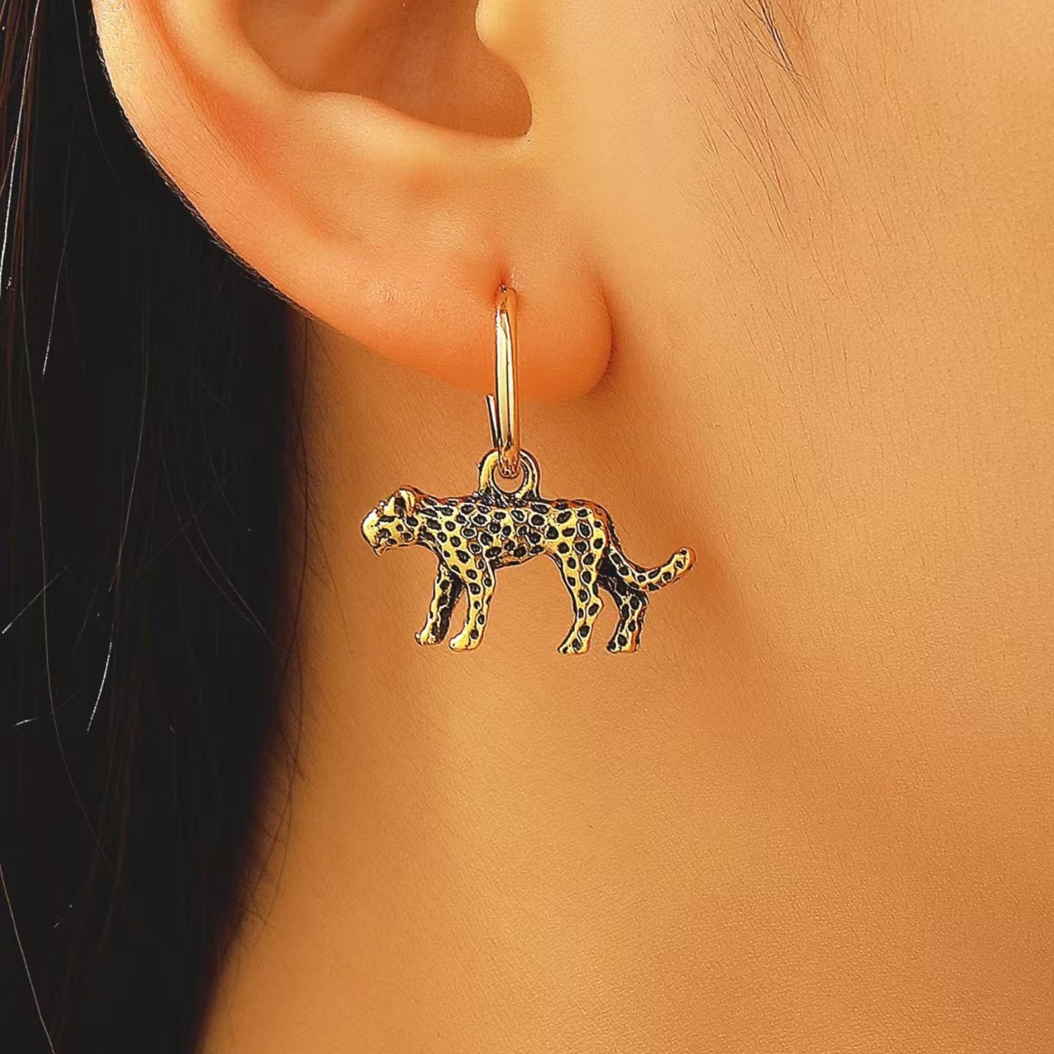 Gold Spotted Leopard Hoop Earrings JLT13784