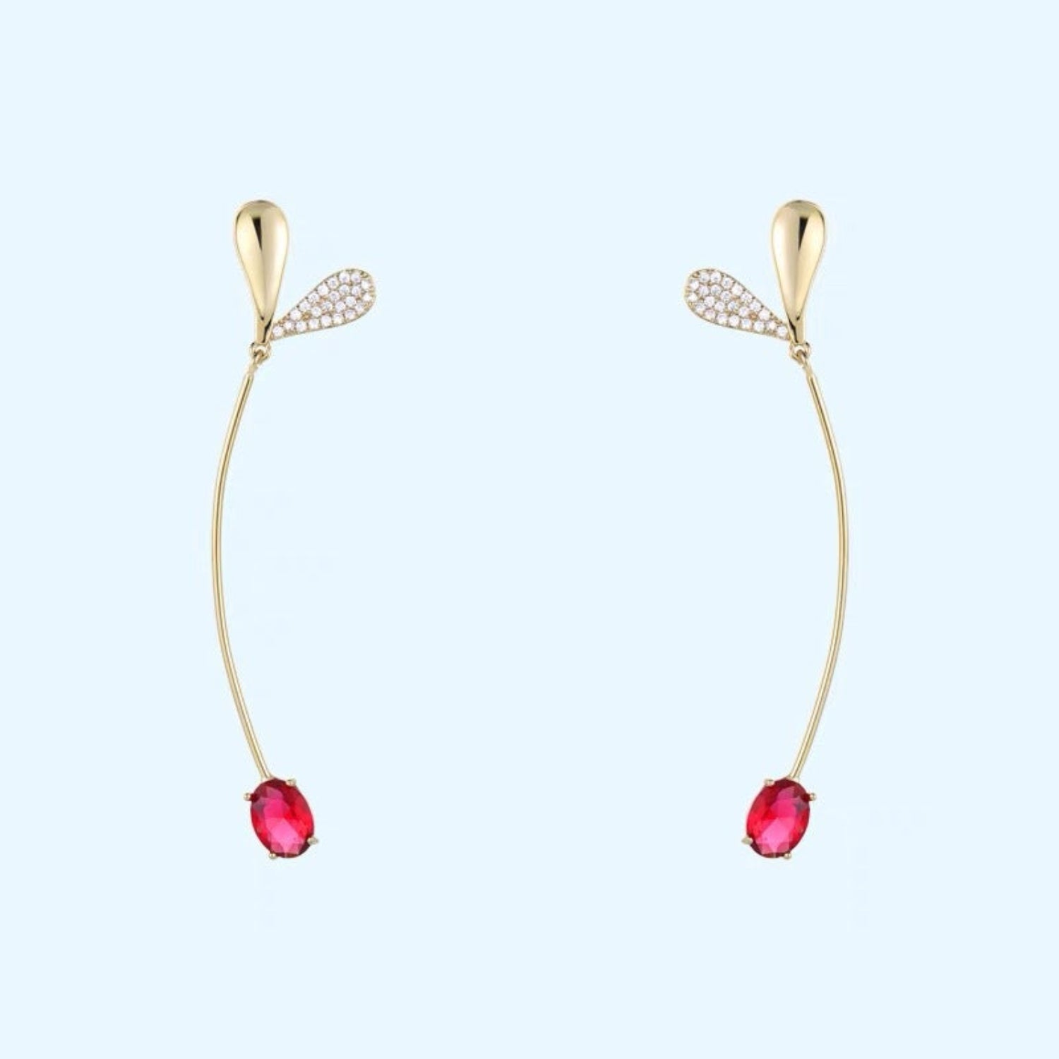Gold Red Crystal Bud Earrings JLT13795