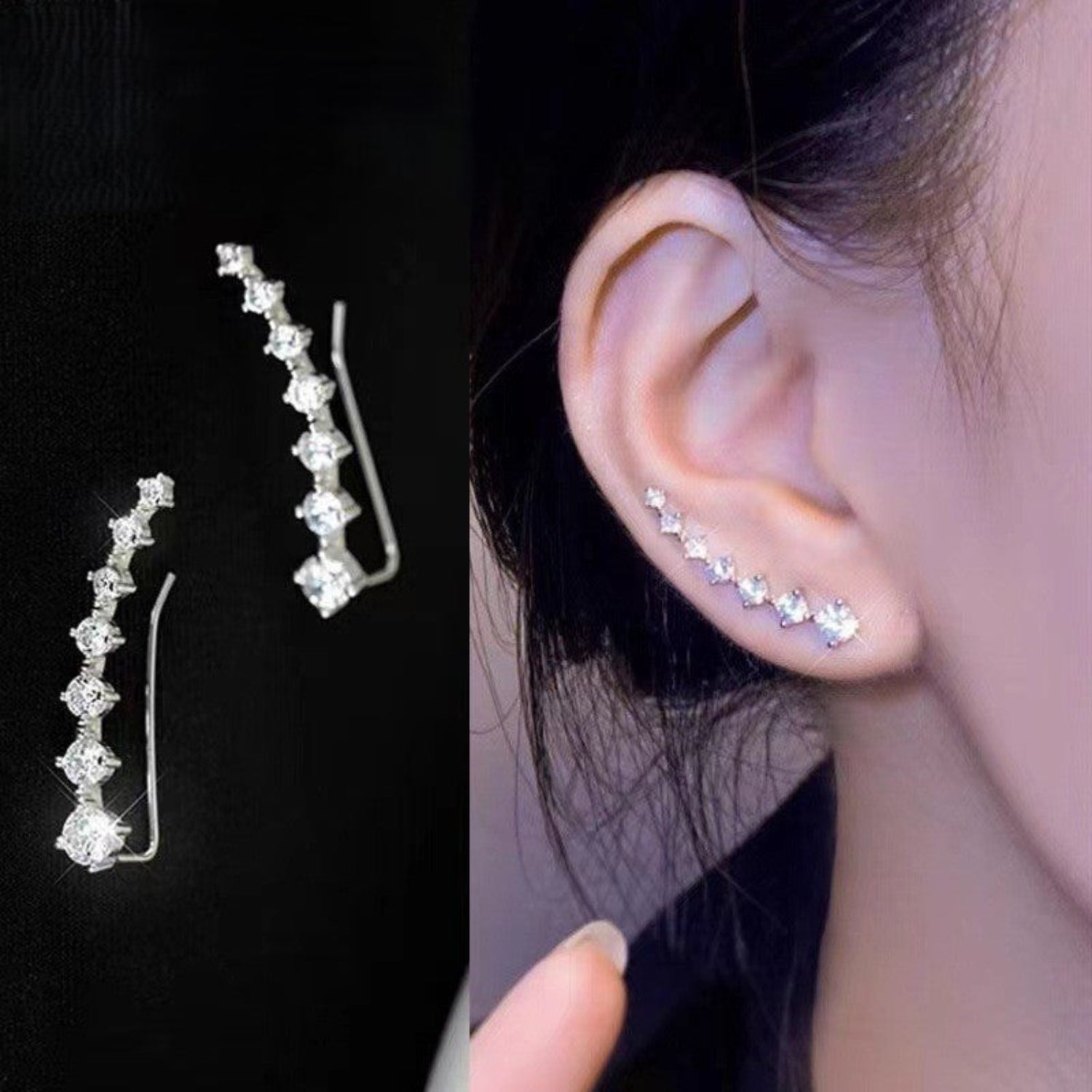 Silver Crystal Curved Ear Crawlers JLT13817