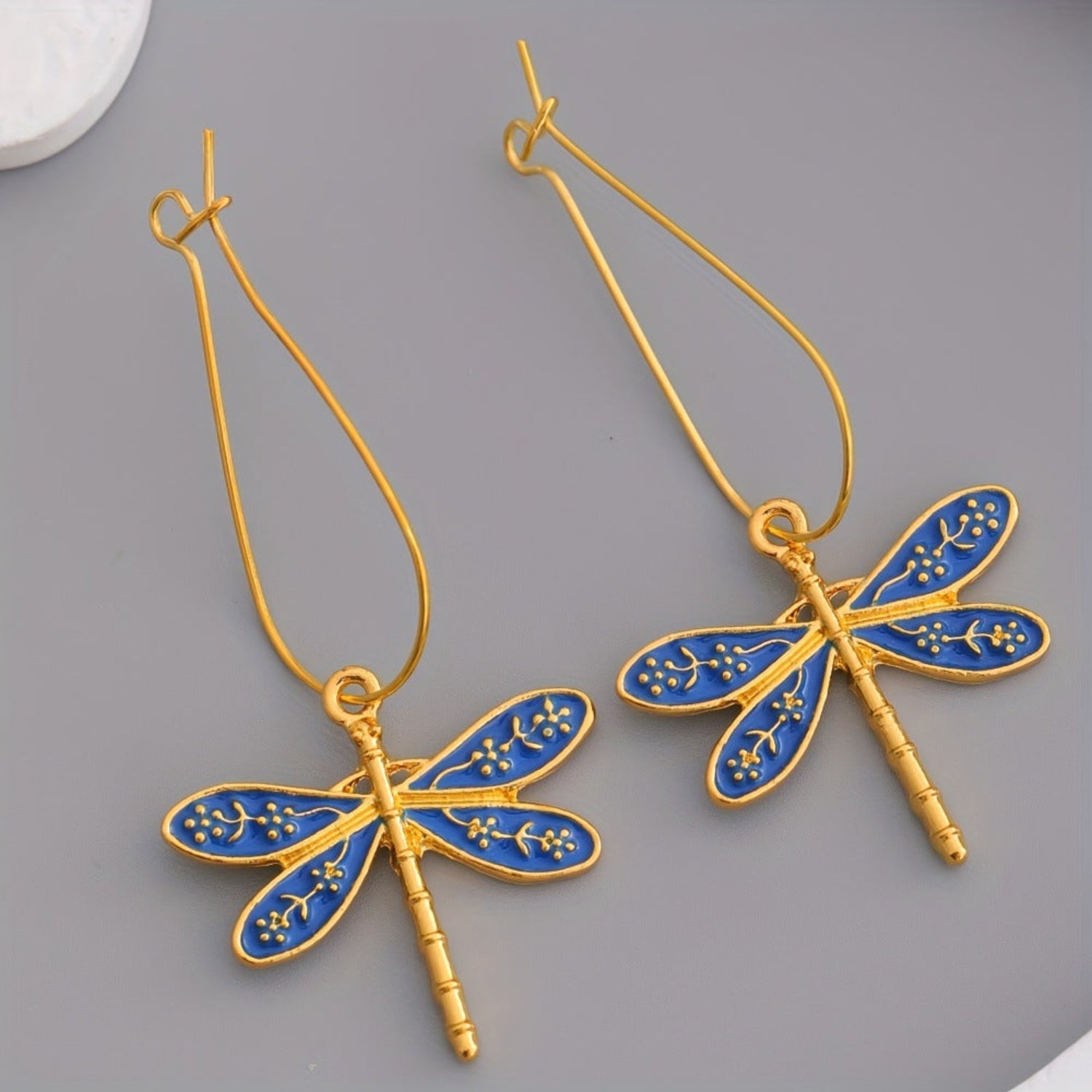 Blue Enameled Gold Dragonfly Earrings JLT13819