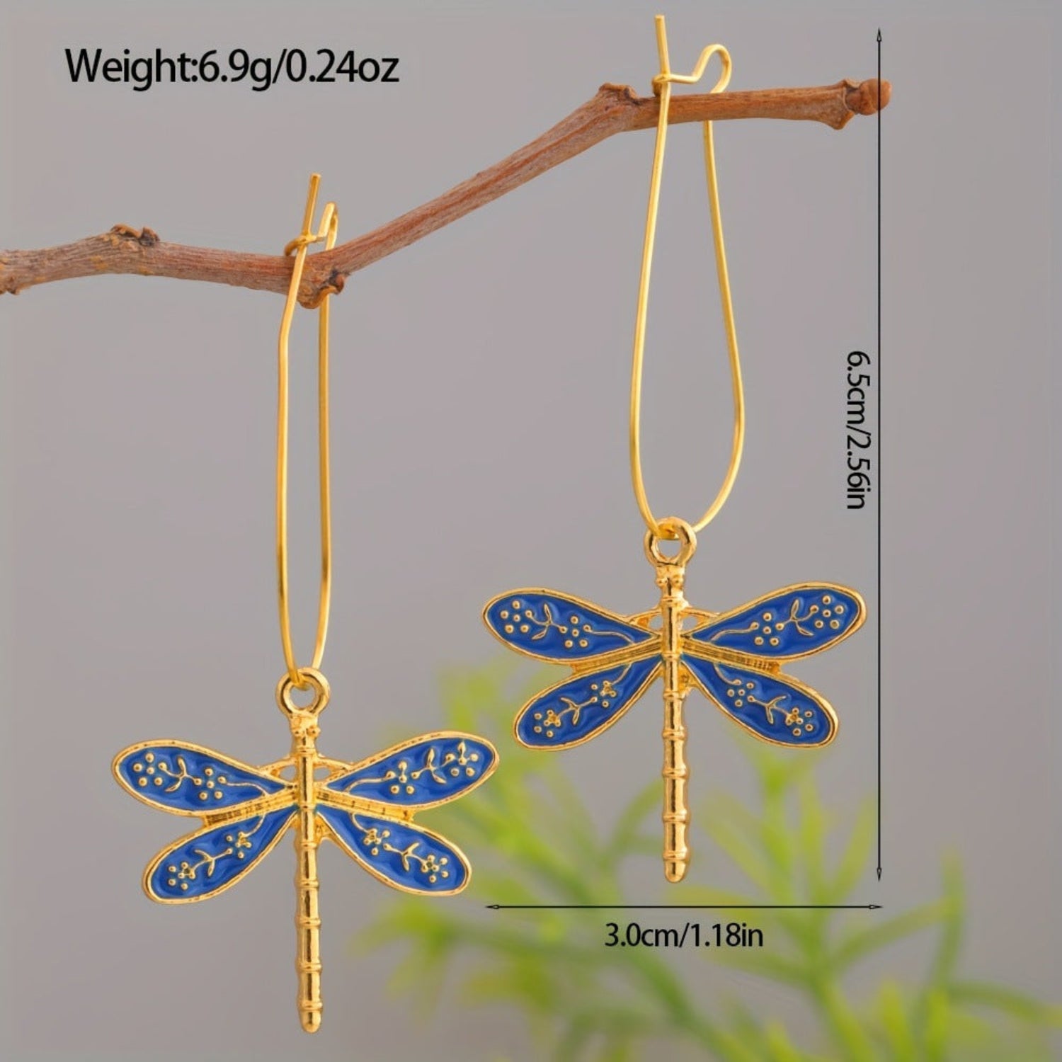 Blue Enameled Gold Dragonfly Earrings JLT13819