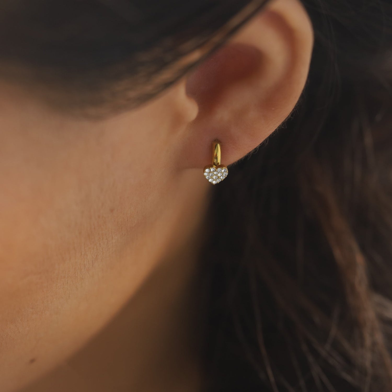 Gold Crystal Heart Huggie Earrings JLT13820