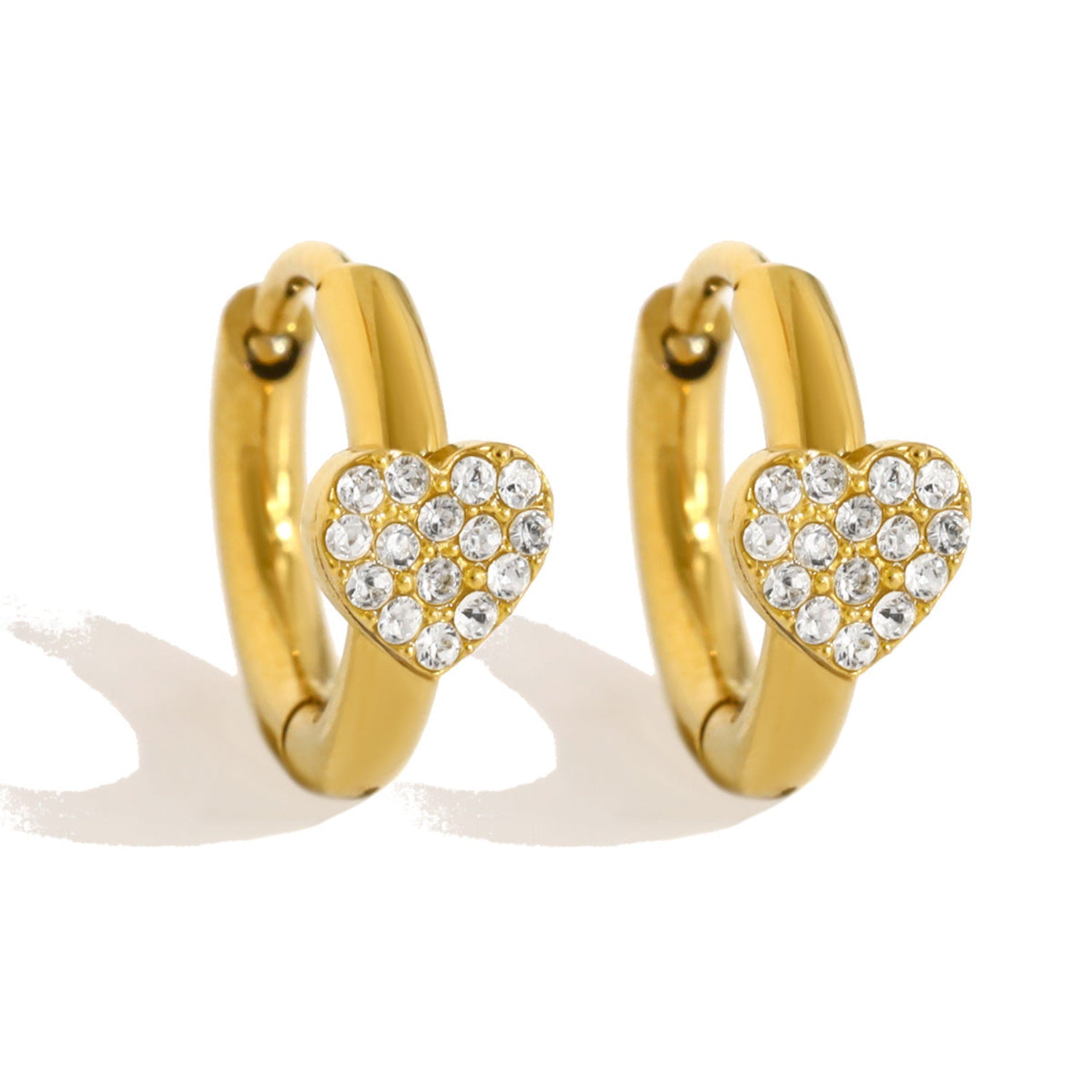 Gold Crystal Heart Huggie Earrings JLT13820