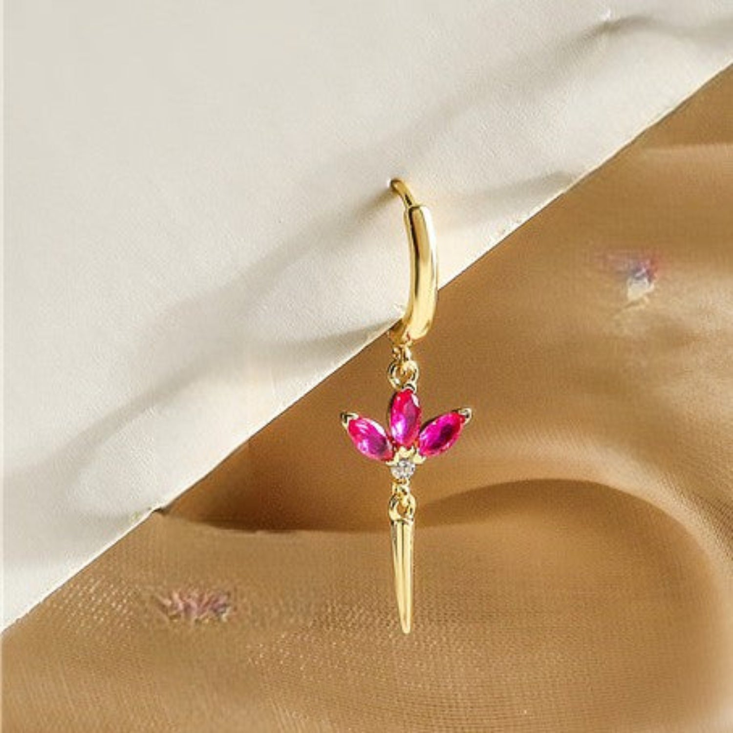 Gold Pink Lotus Spike Earrings JLT13823