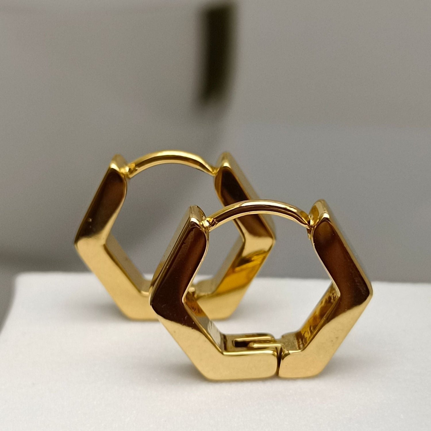 Geometric Gold Hexagon Huggie Earrings JLT13825