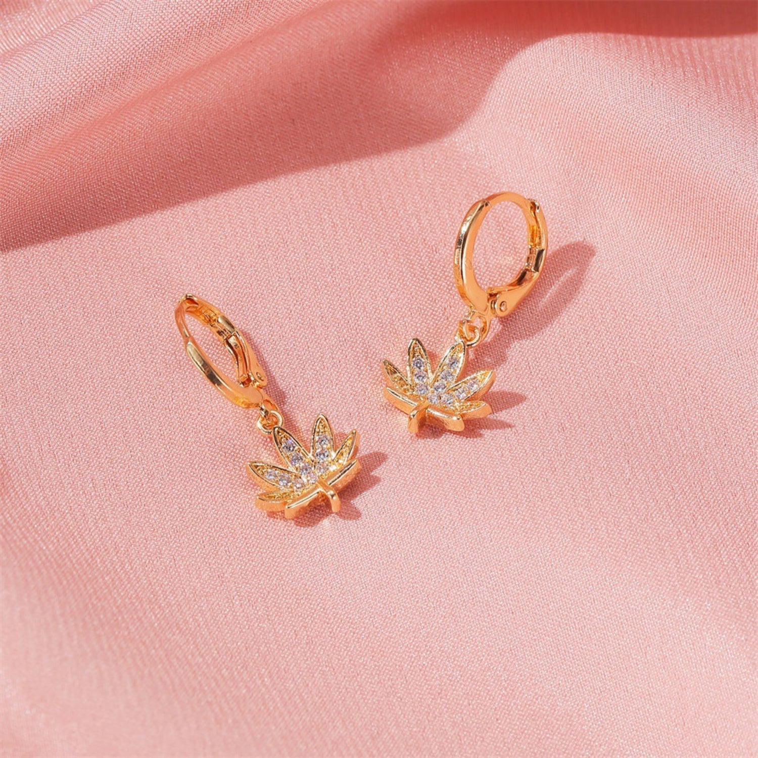 Gold Crystal Leaf Huggie Earrings JLT13828