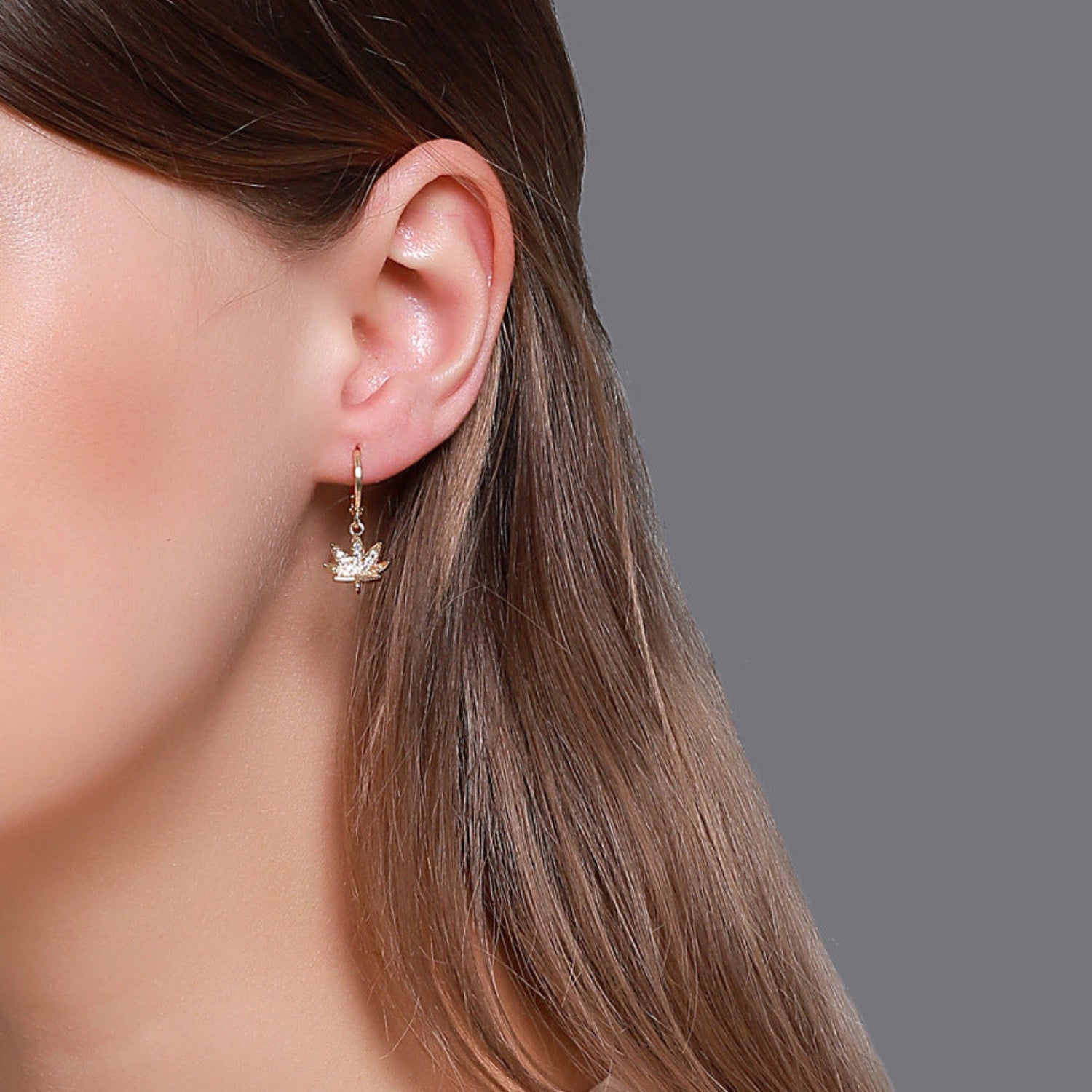 Gold Crystal Leaf Huggie Earrings JLT13828
