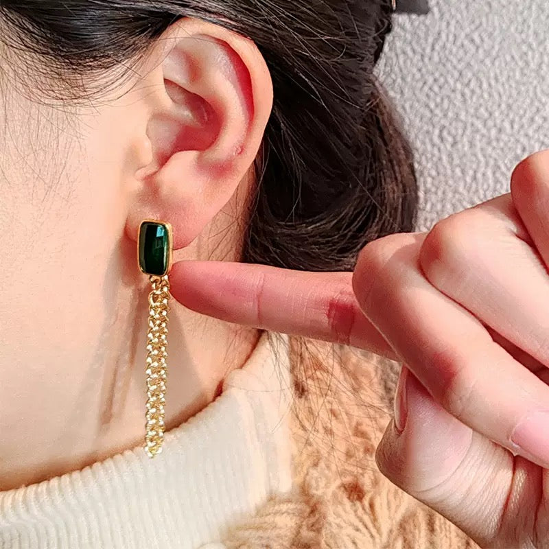 Green Cystal chain pin earrings JLT13834