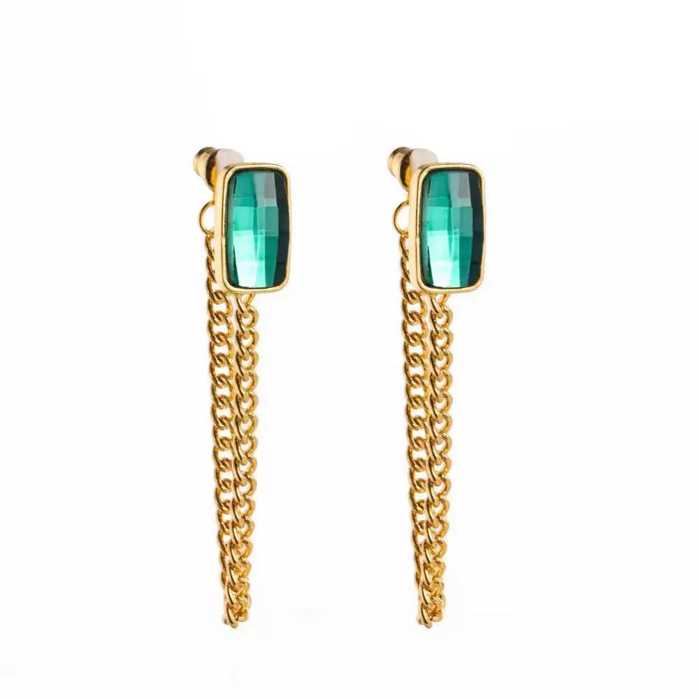 Green Cystal chain pin earrings JLT13834