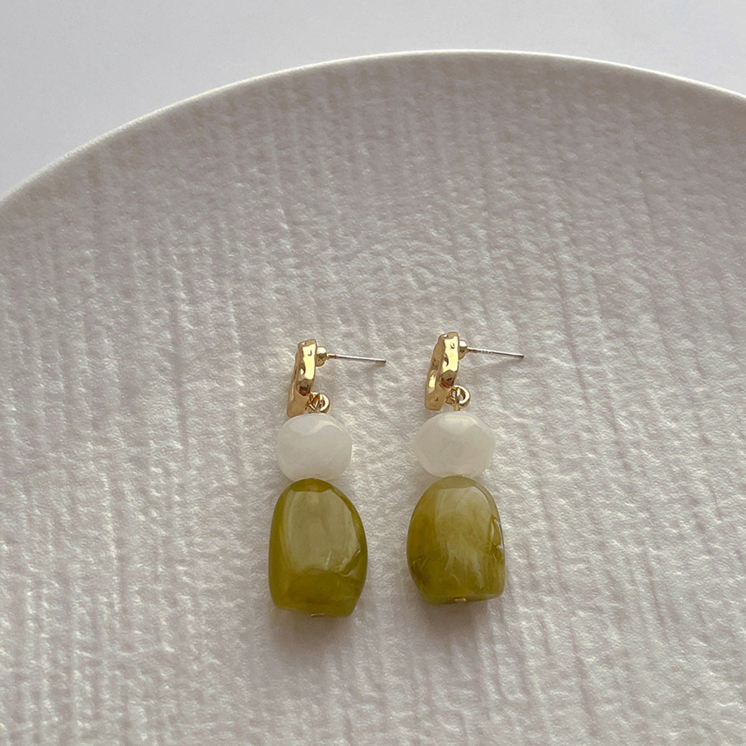 Gold White and Olive Green Drop Earrings JLT13849