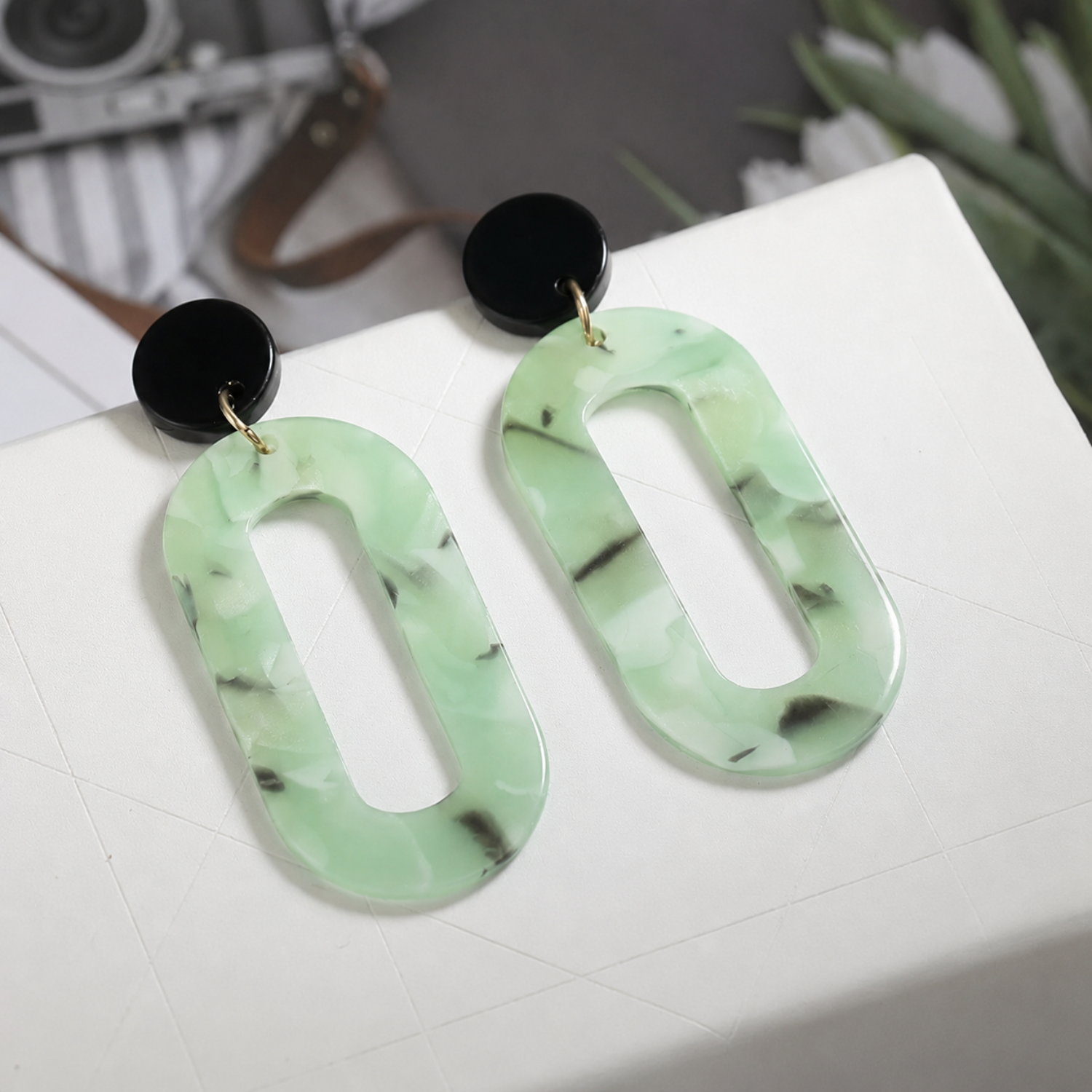 Mint Green Oval Earrings JLT13851