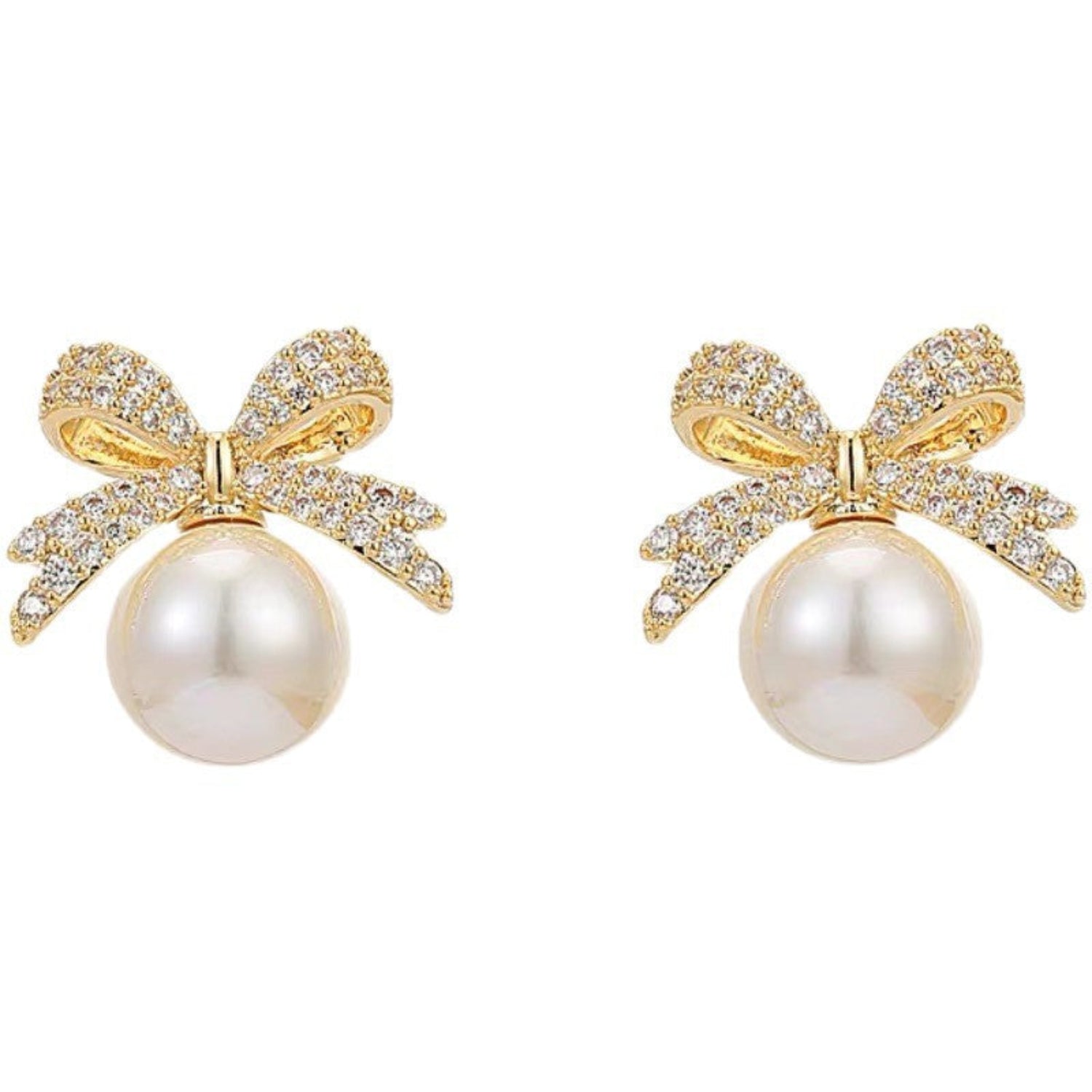 Gold Pearl Bow Earrings JLT13855
