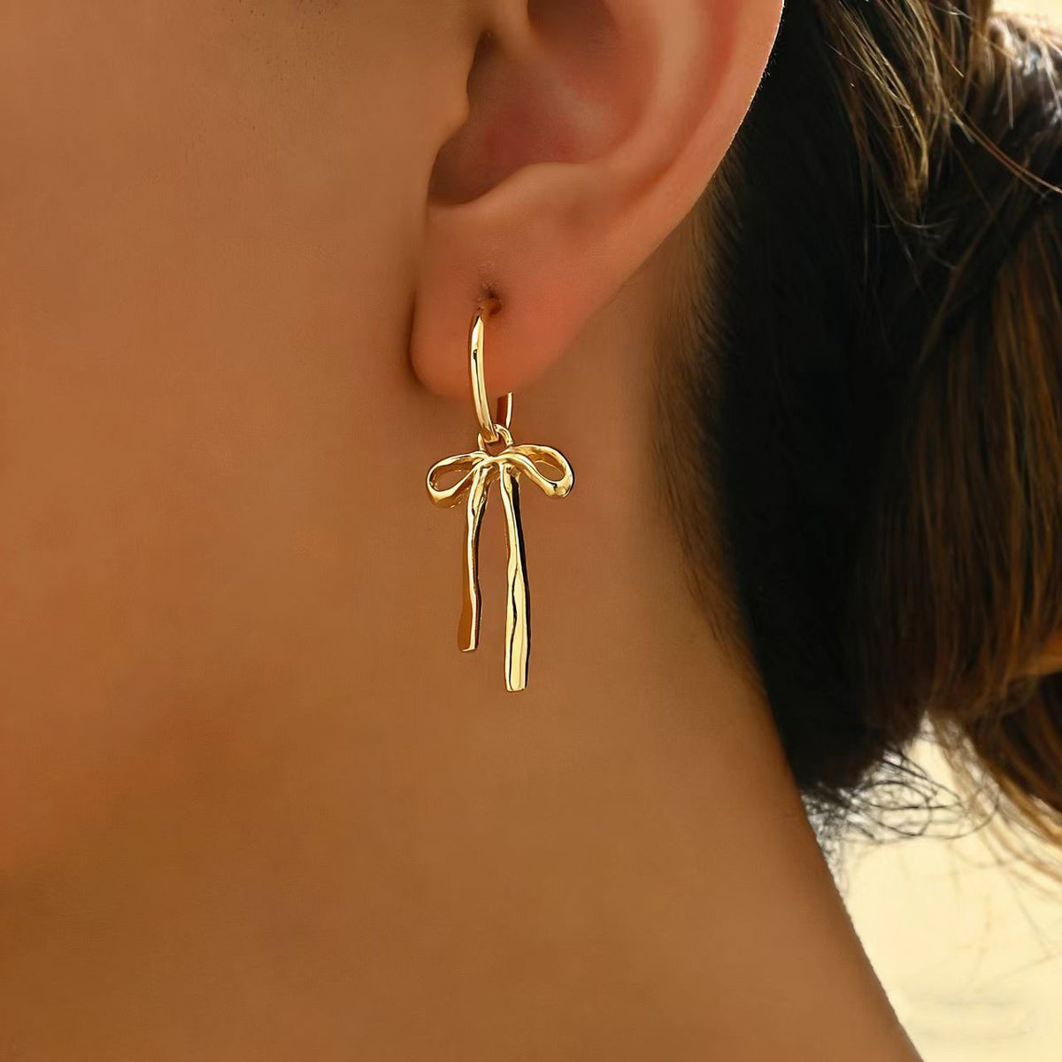 Gold Bow Hoop Earrings JLT13861