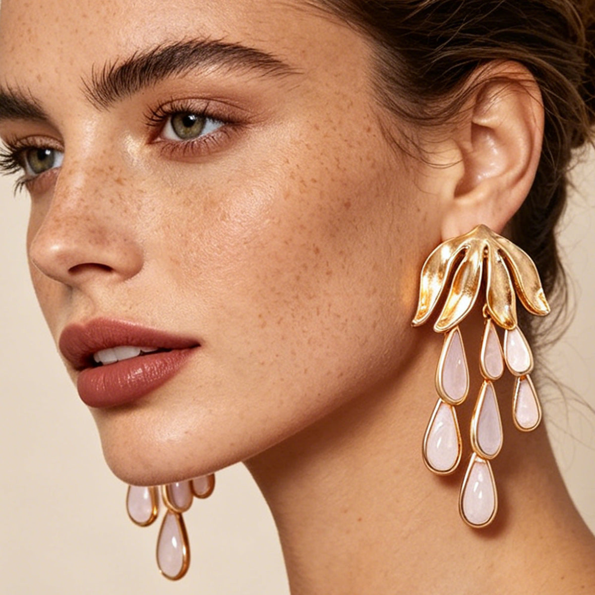 Chic Gold Lotus Teardrop Earrings JLT13865