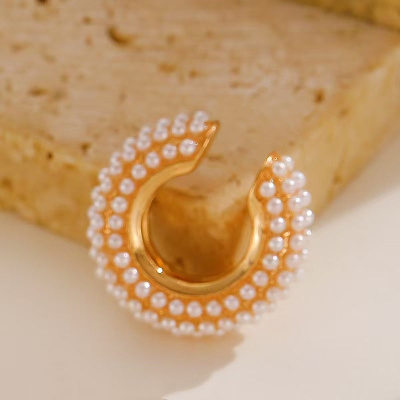 White Pearl Beaded Cuff Earrings JLT13867