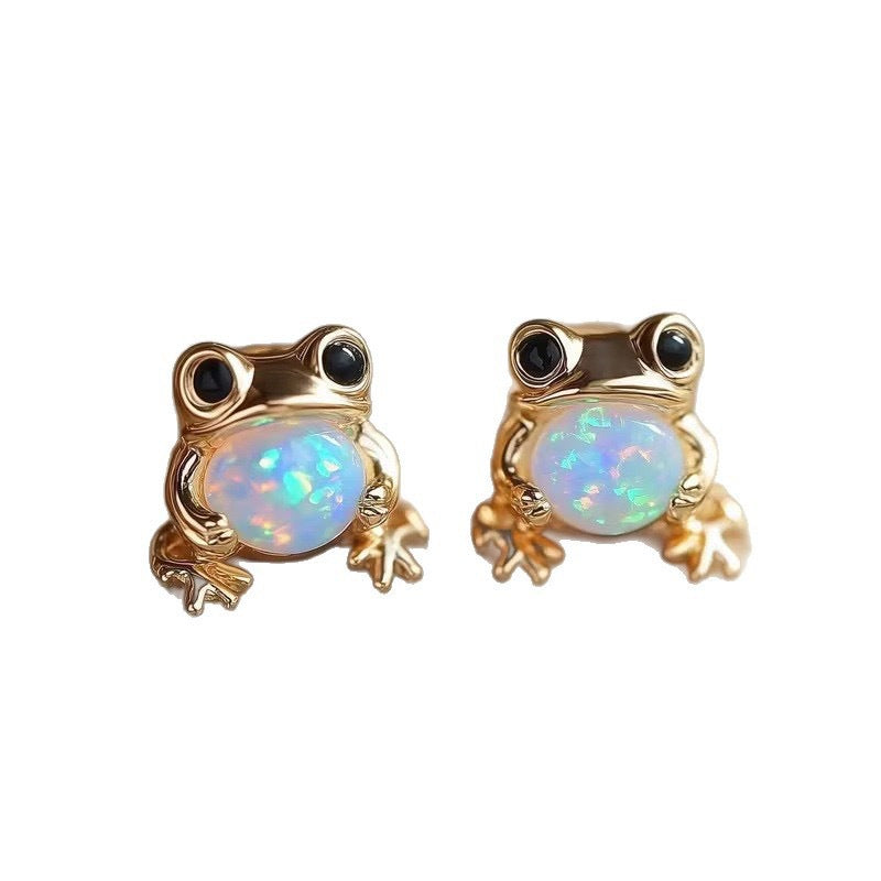 Cute Opal Frog Gold Studs JLT13869