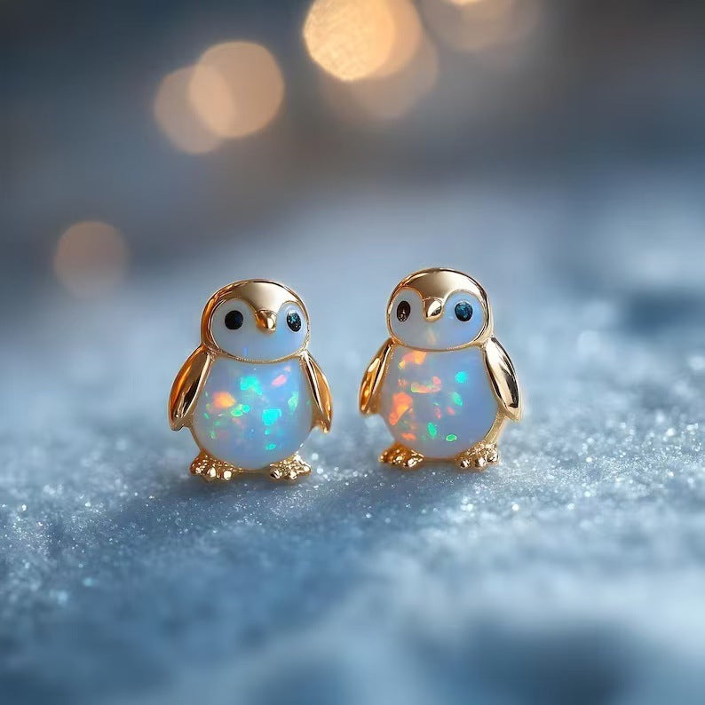 Shiny Gold Opal Penguin Earrings JLT13870