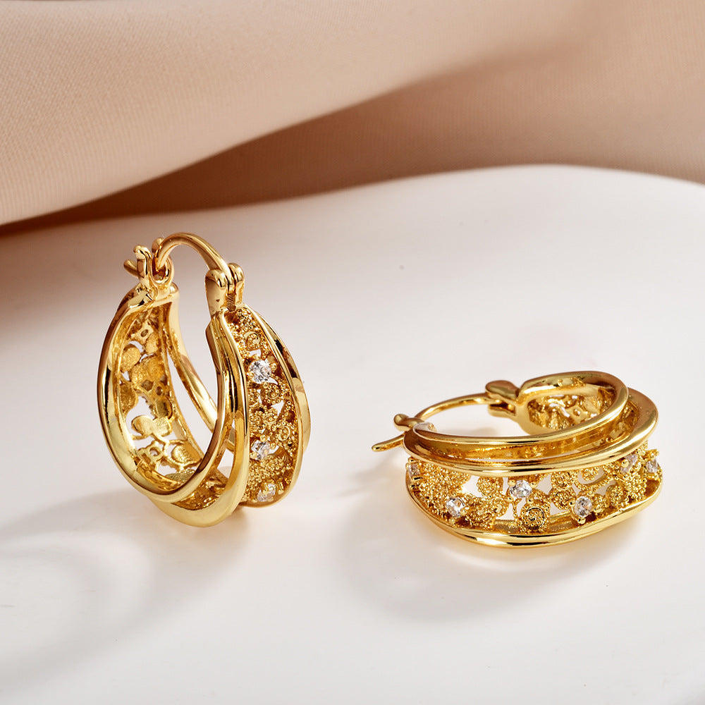 Royal Gold Filigree Crystal Hoop Earrings JLT13873