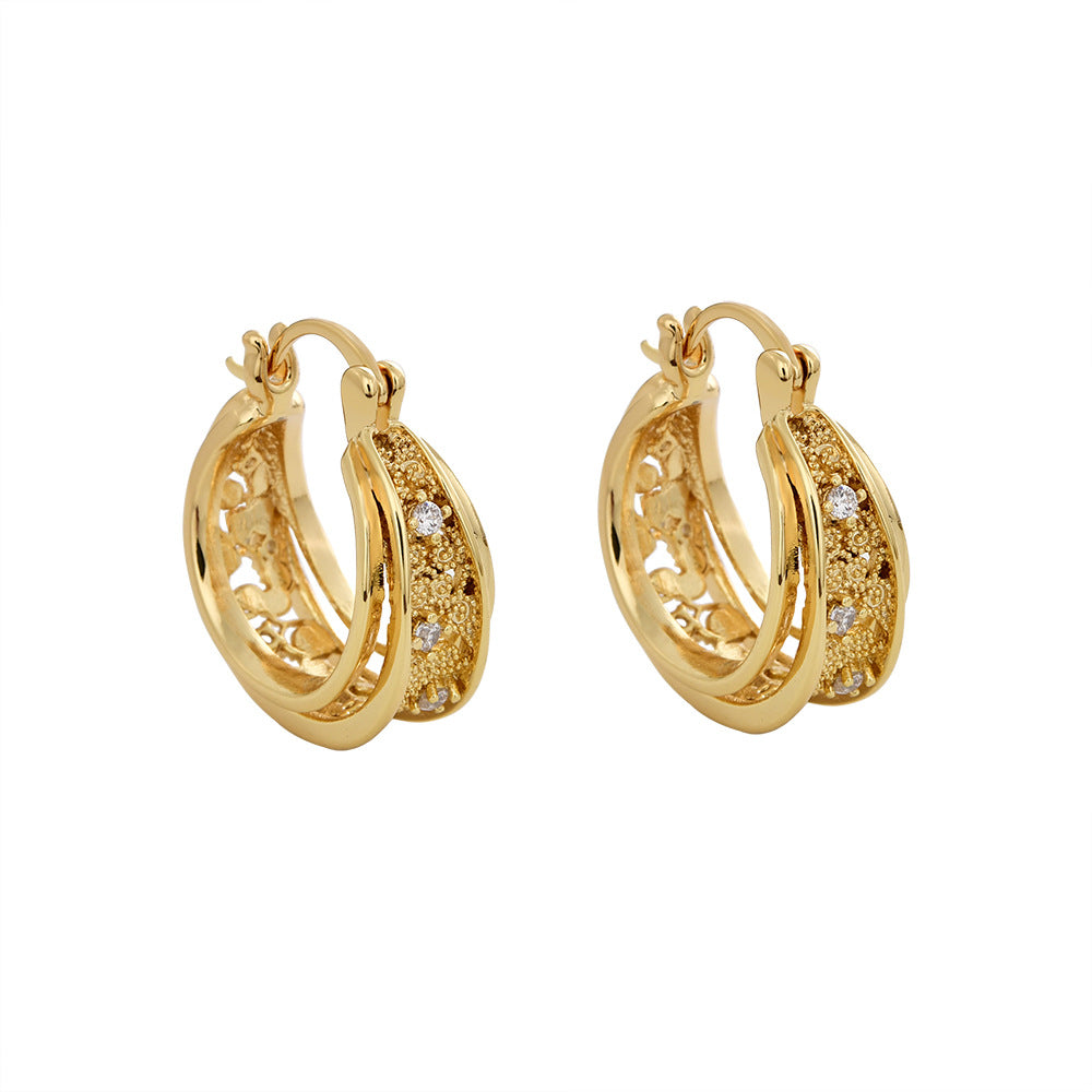 Royal Gold Filigree Crystal Hoop Earrings JLT13873